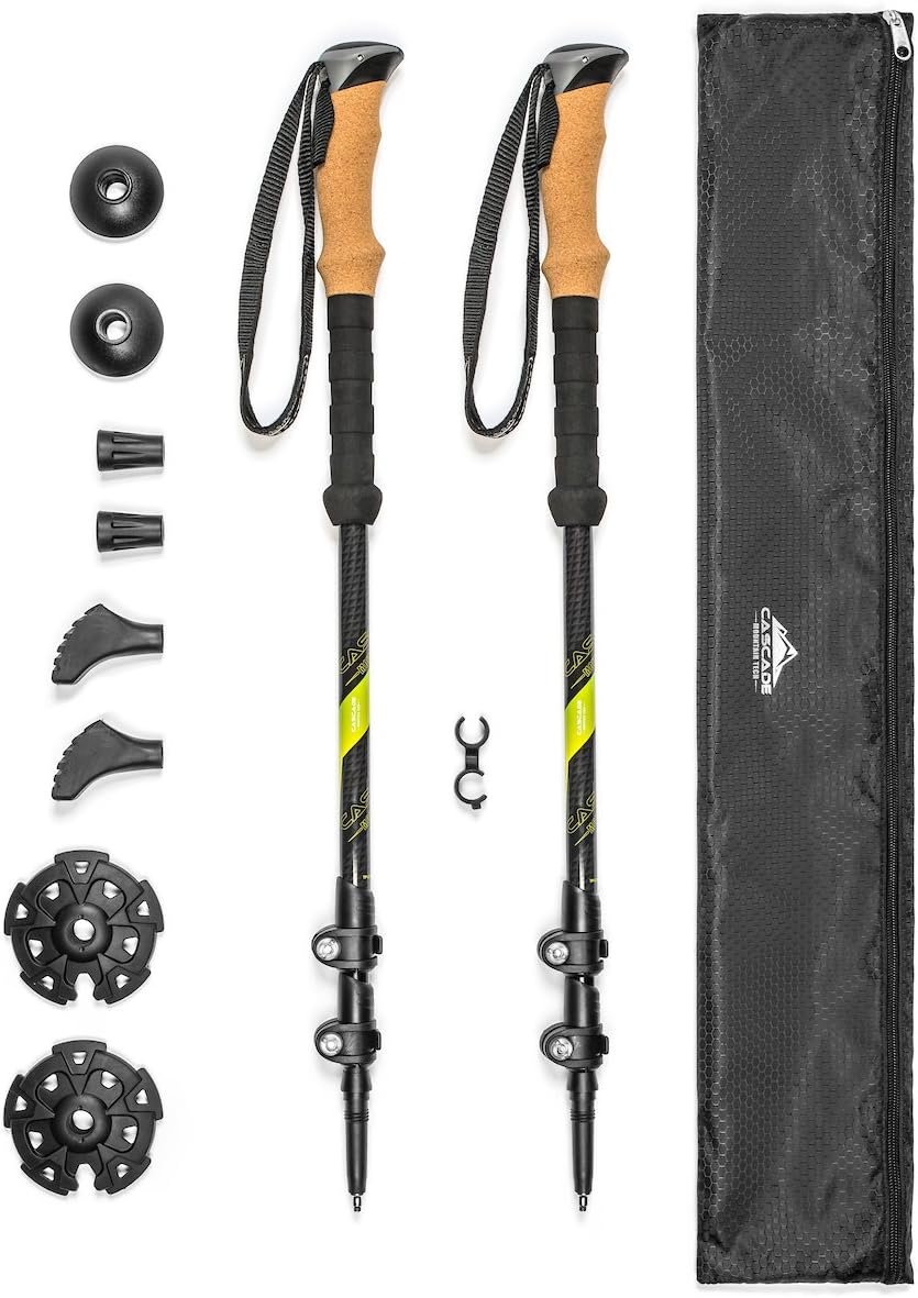Cascade Mountain Tech Trekking Poles – Carbon Fiber Walking or Hiking Sticks with Quick Adjustable Locks