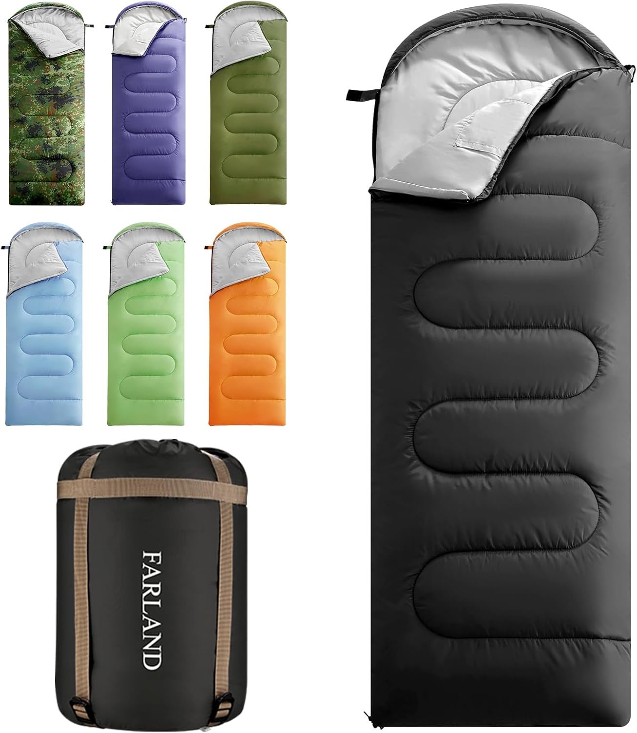 FARLAND Sleeping Bags for Adults, 3 Season Warm & Cool Weather, Lightweight Camping Sleeping Bag for Kids Family Camping Essentials with Compression Sack for Hiking