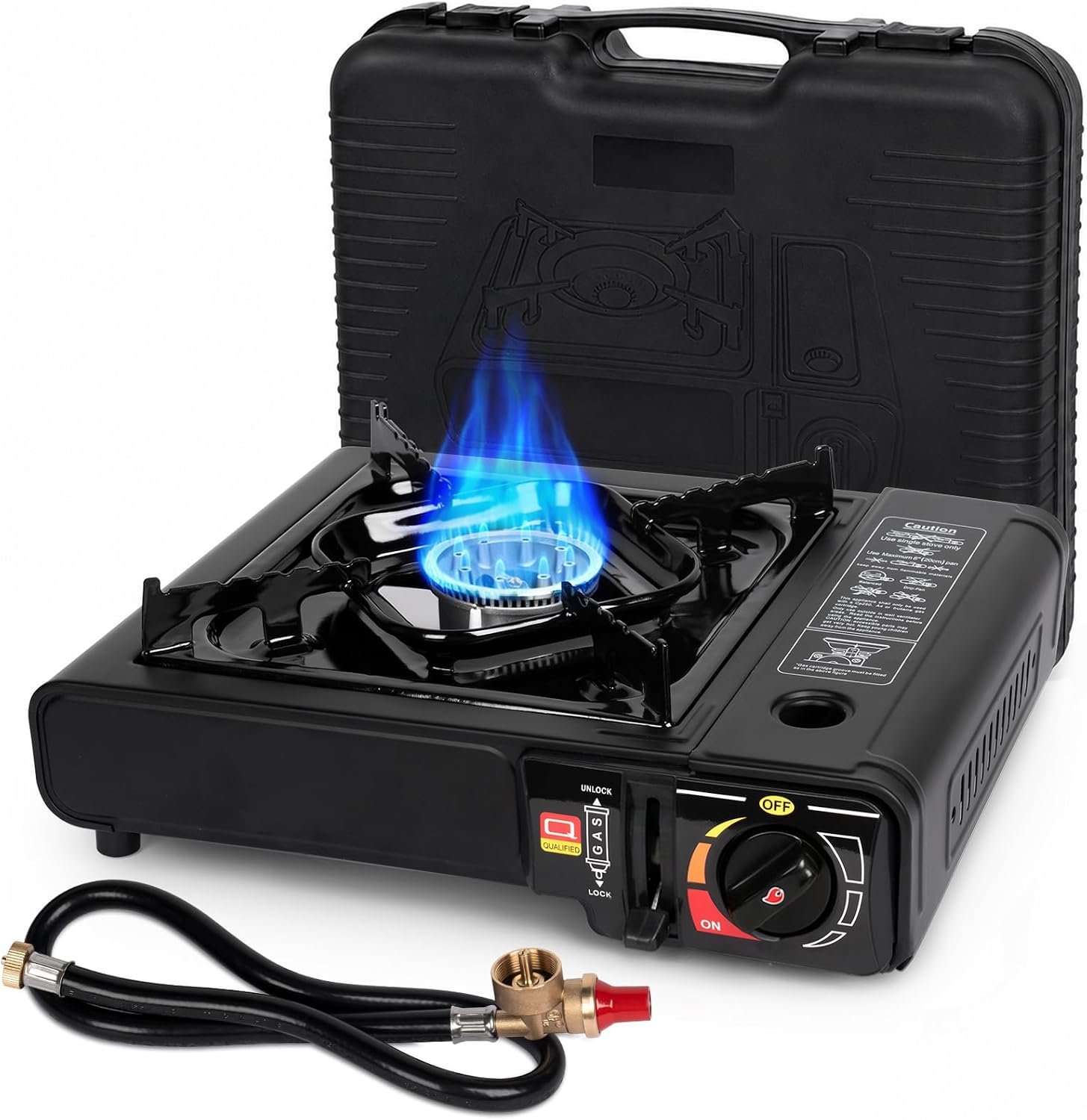 SHINESTAR Dual Fuel Stove with Butane & Propane Compatibility, Portable Camping Stove for Outdoor Cooking, Propane Adapter Hose and Carrying Case Included, 7800 BTUs Output