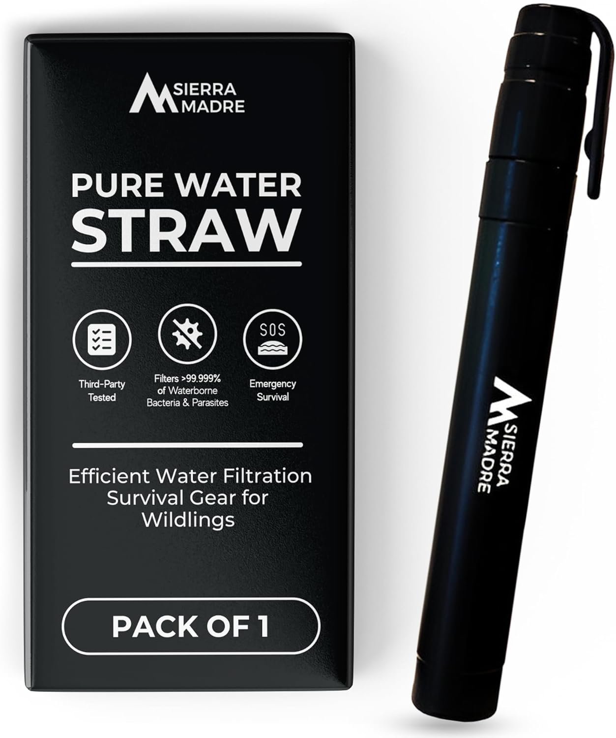 Sierra Madre Portable Water Filter Straw – 264 Gallon Water Filtration for Backpacking, Camping, Hiking, Travel – Ideal for Outdoor Emergency Hydration & Supplies – Portable & Lightweight (Pack 1)