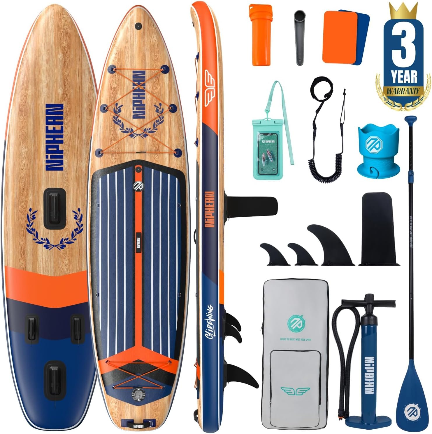 Niphean (Extra Large) Inflatable Paddle Board, SUP for 2+1 People/Family 500lbs Capacity Stand Up Paddle Board with SUP Accessories, StabilTrac Fin Non-Slip Paddleboard for Adults