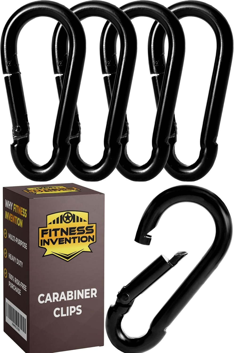 Carabiner Clip 5 PCS – Black Heavy Duty Carabiner Clip – Large Carabiner Clips – Snap Hooks – Perfect for Weight Lifting, Keychain, Dog Leashes & Gym