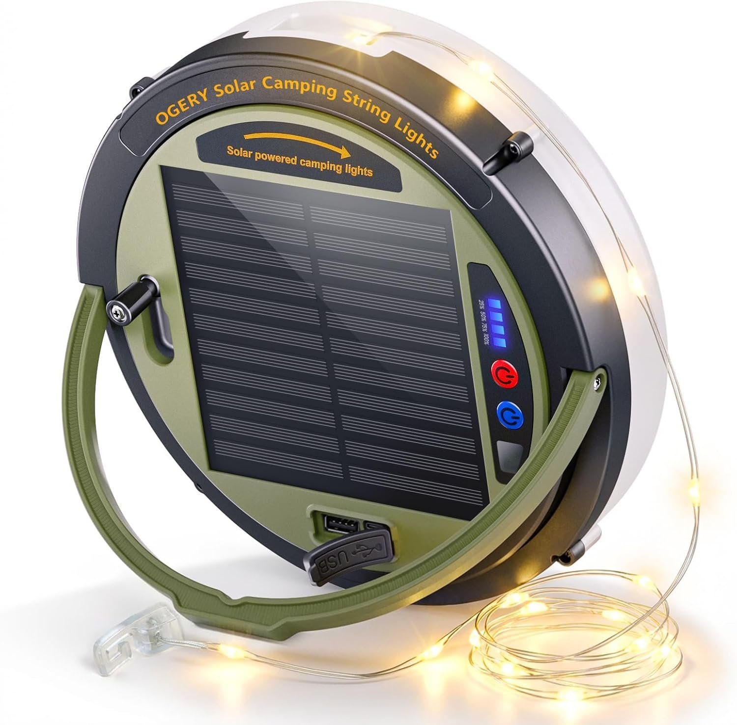 OGERY Solar Camping String Lights, 5400mAh/ 49.2FT/ 11 Modes Rechargeable Camping Lights Outdoor/Indoor, 4-in-1 Quick Storage Fairy Tent Lights Portable LED Lamp for Patio Yard Party Decor Essentials