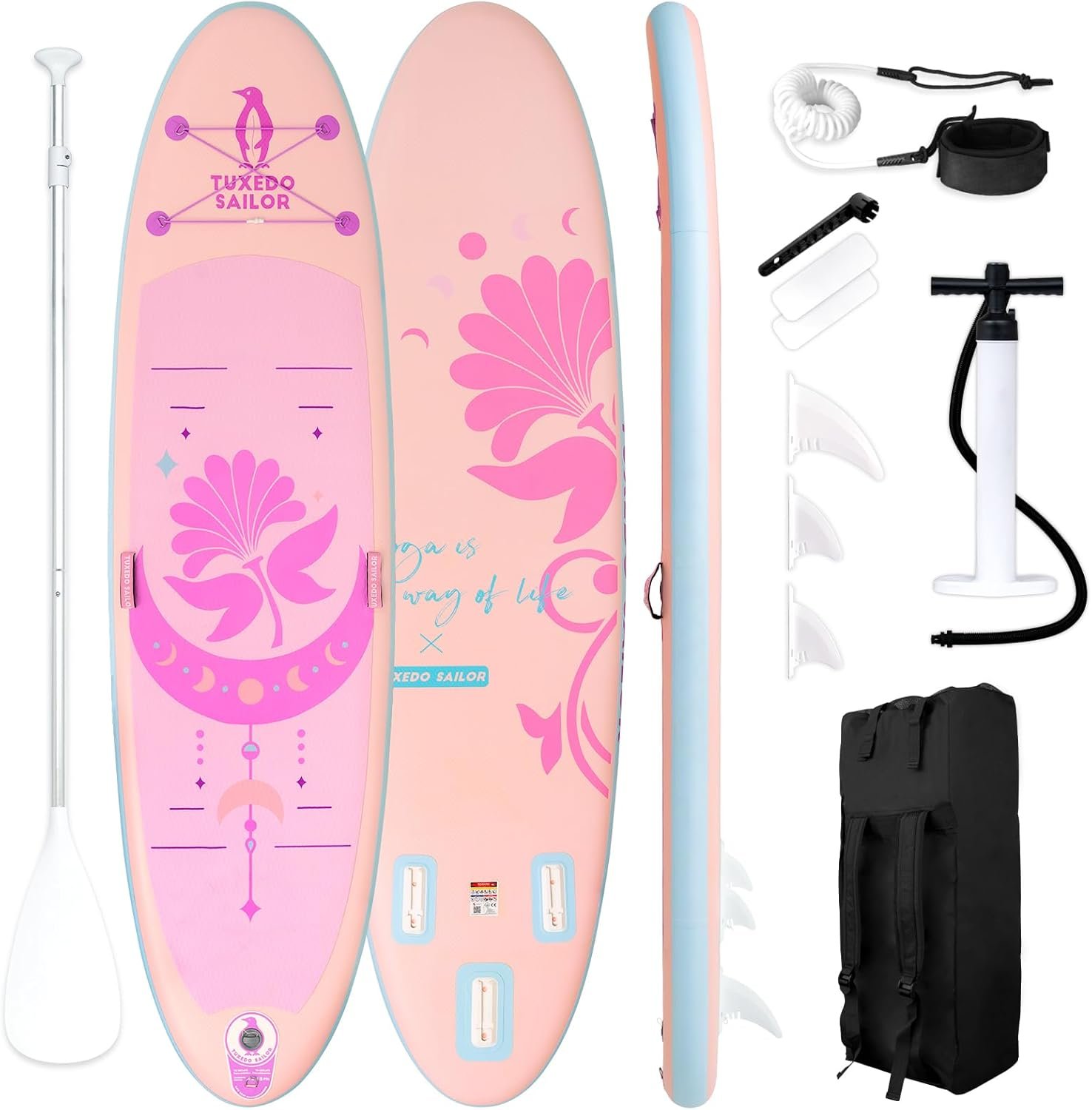 Tuxedo Sailor 10’6″/11′ Inflatable Stand Up Paddle Board with SUP Accessories, Anti-Slip EVA Deck and Large Fin, Paddle Boards for Adults & Youth of All Skill Levels