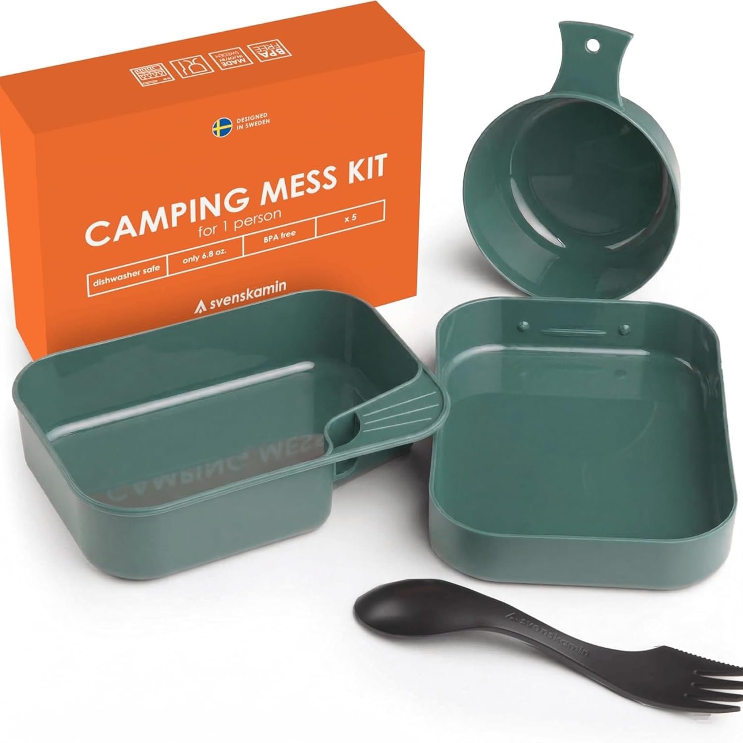 Camping Mess Kit with Plate, Bowl, Cup, Spork and Utensils, Reusable Plastic Camping Dinnerware Set, Lightweight BPA Free Dishware for Backpacking, Hiking, Picnic, Travel, Outdoor
