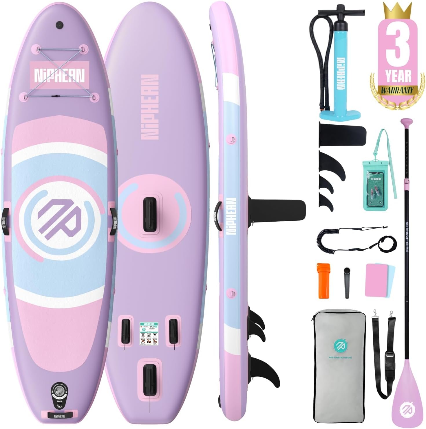 Niphean（Ultra-Light） Inflatable Paddle Board with StabilTrac Fin and Durable SUP Accessories, 10′ Stand Up Paddle Boards for Adults & Youth, Versatile Yoga Paddle Board, Gift Ideas