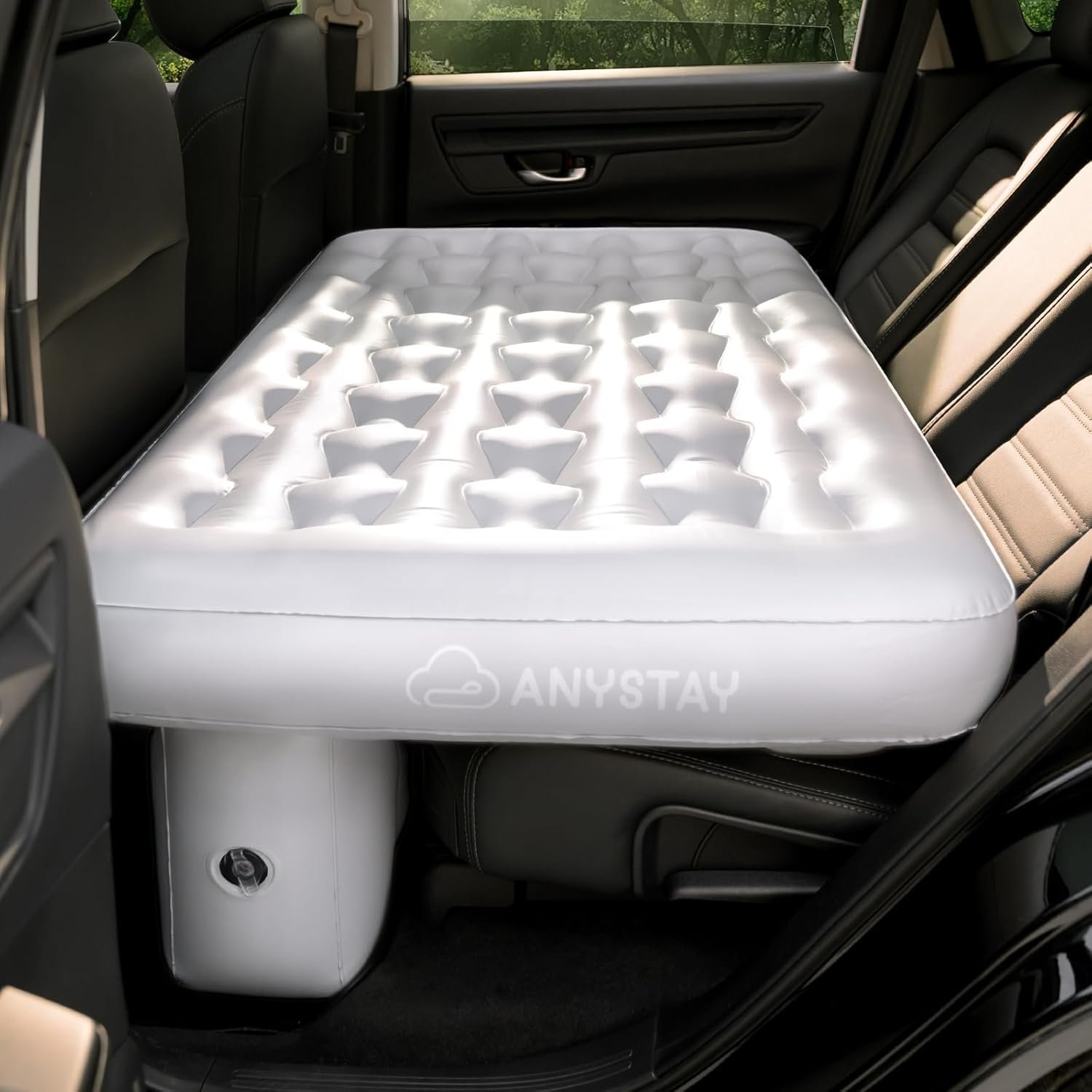 Car Back Seat Air Mattress – Universal Fit SUV/Sedan, Inflatable Camping Mattress with Built-in Pump & Air Support Column, Portable True Flat Gap-Filling Car Bed for Sleeping Roadtrip Travel