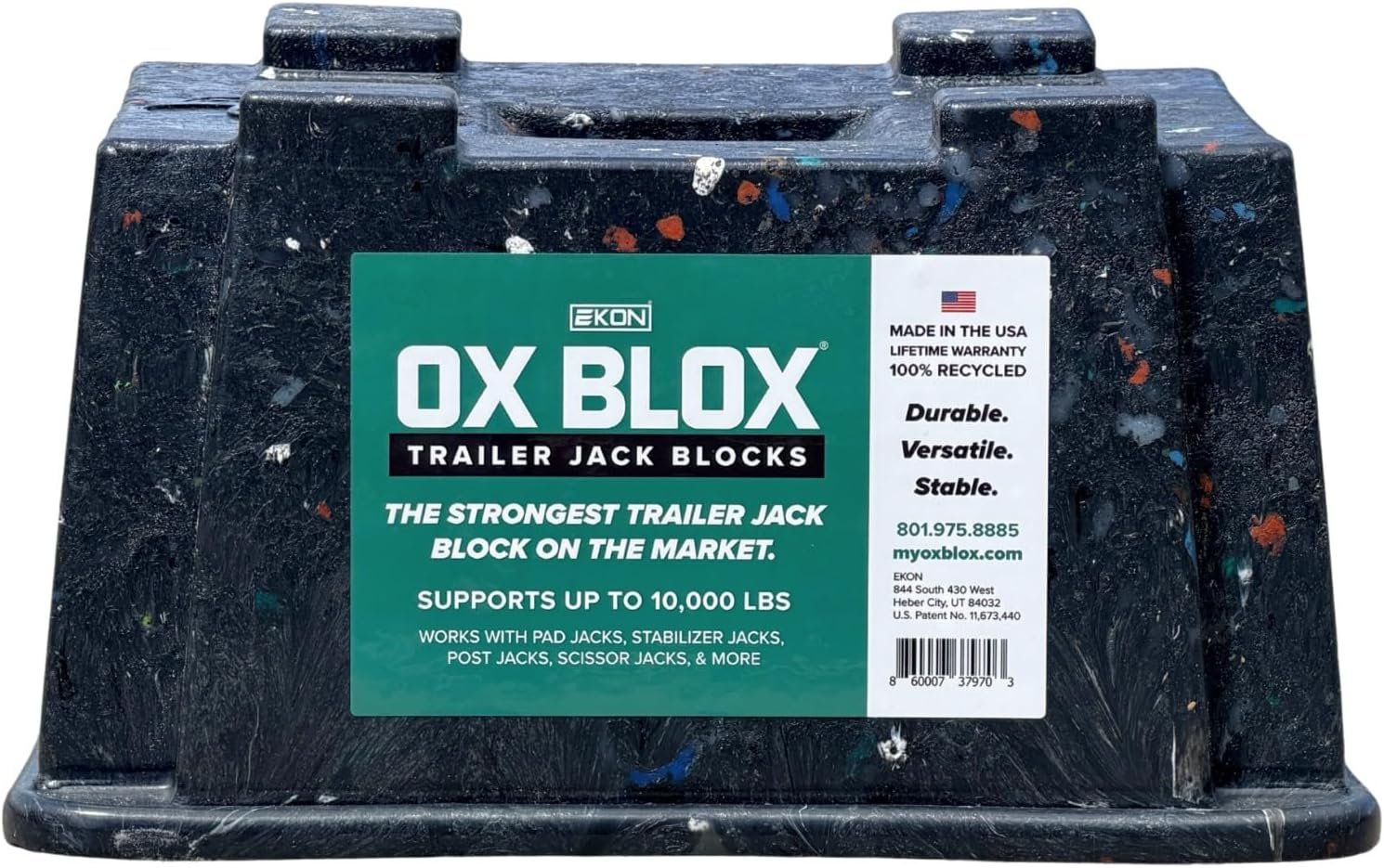 OX BLOX Heavy Duty Trailer Jack Block – RV Leveling Blocks & Stabilizer Pads – 10,000 lbs Capacity – Made in USA from Recycled Plastic – for Tongue Jack, 5th Wheel, Camper & Travel Trailer