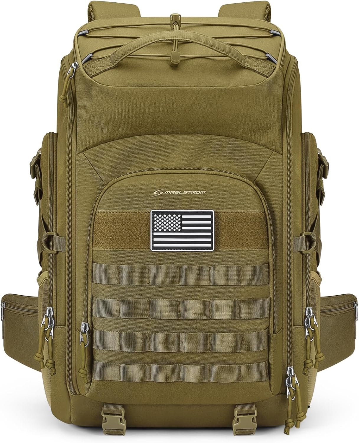 Maelstrom Tactical Backpack for Men, Water Resistant 40L Military Backpack, for Hiking, Camping, Gym with Molle System (Khaki)
