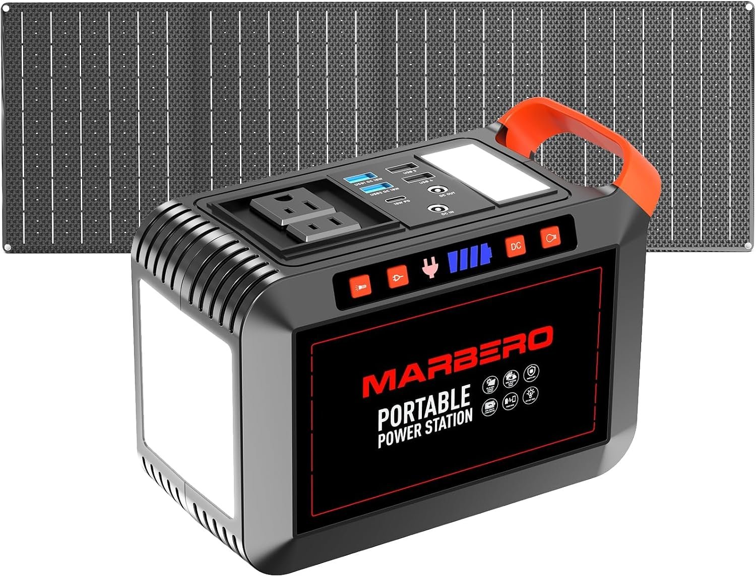 MARBERO 148Wh Solar Generator with Solar Panel Included Portable Power Station 200W with Foldable Solar Panel 40W Set for Camping Outdoor Hiking Fishing Emergency
