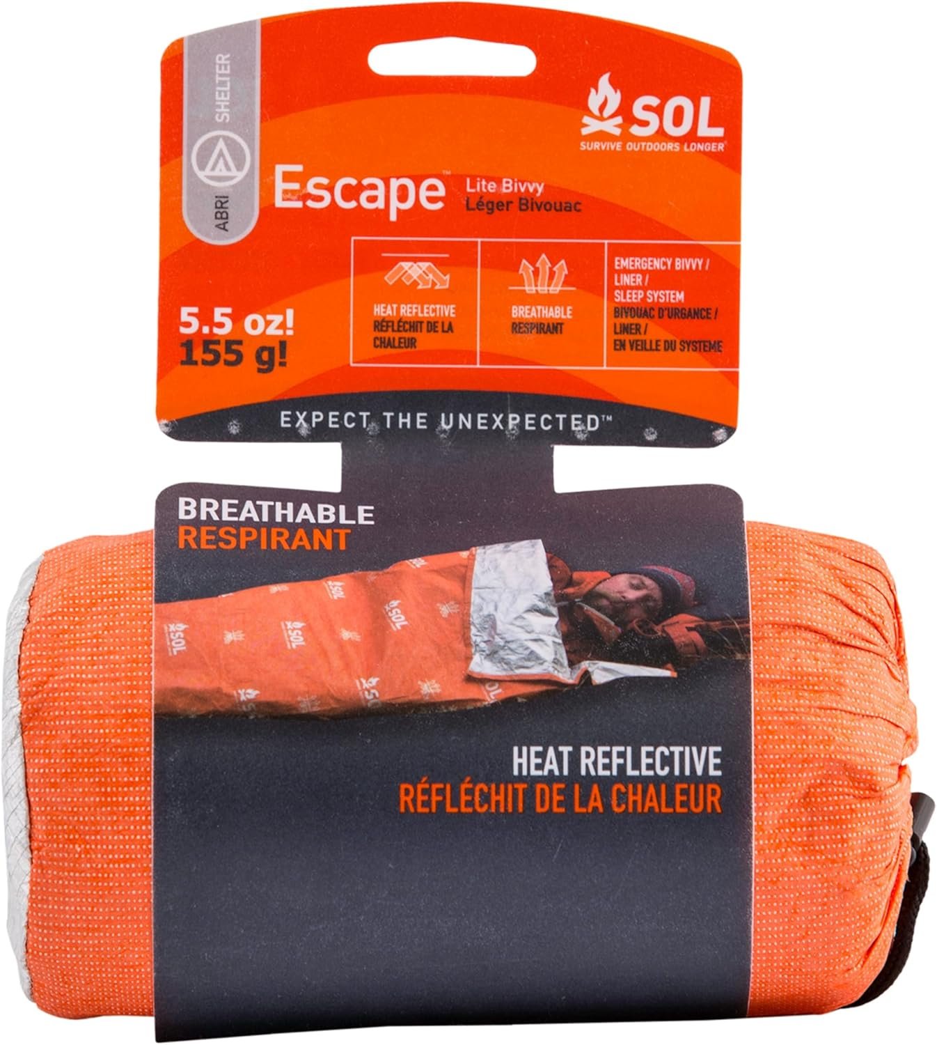 S.O.L. Survive Outdoors Longer SOL Escape Lite Bivvy – Reflects up to 70% Body Heat – Waterproof Emergency Blanket for Survival Gear – 82″ x 32″ – 5.5 oz – Orange