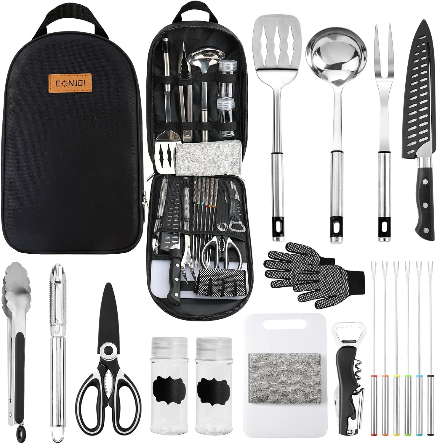 Camping Cookware Storage Bag – Camping Cooking Utensils Set Bag Camping Tool Portable Storage Bag Suitable for Knife, Fork, Spoon, Chopping Board, Chef’s Knife,Kitchenware Storage
