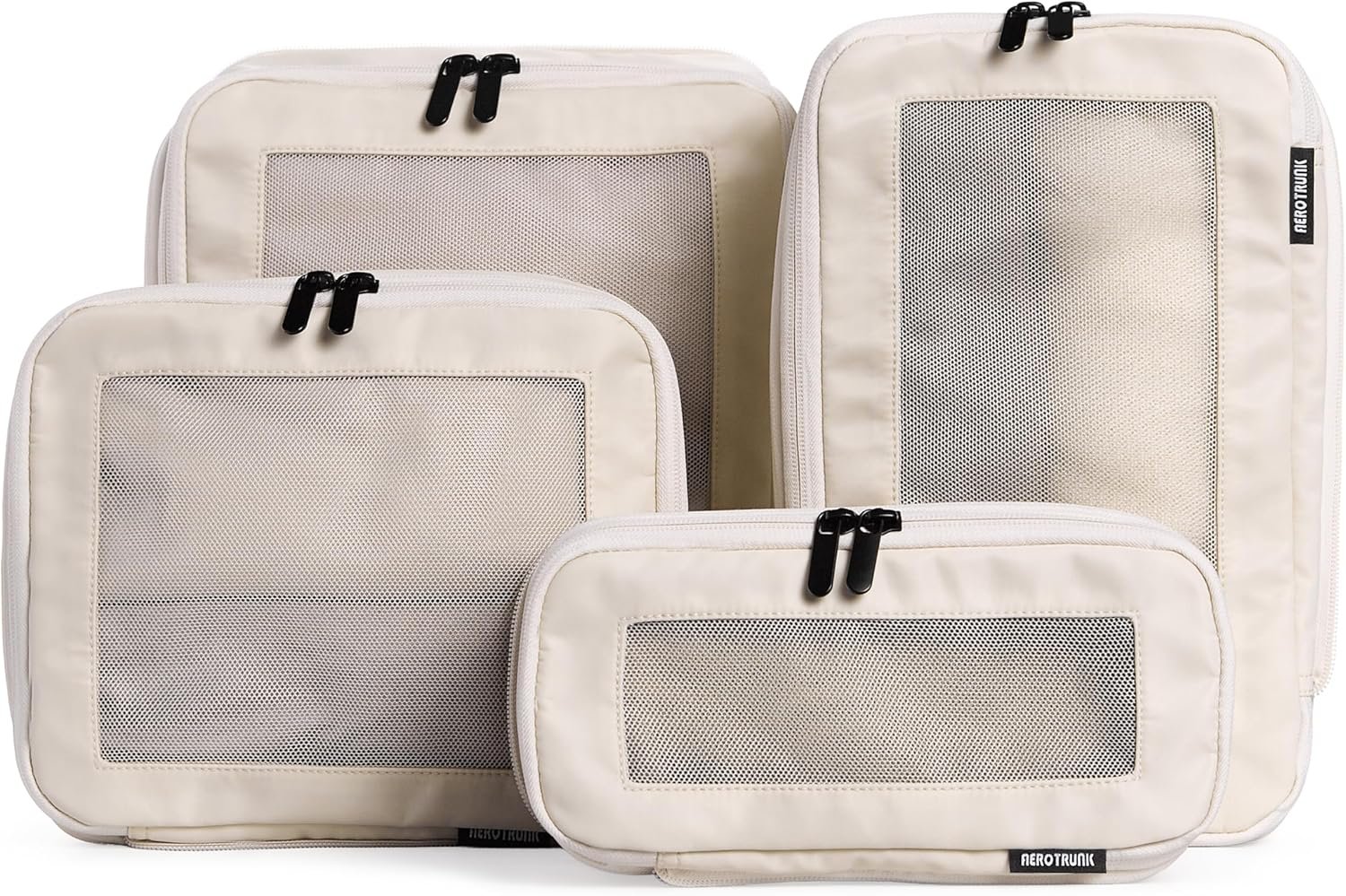 Aerotrunk Compression Packing Cubes for Travel – Luggage Organizer Bags – Double Zipper Packing Cubes for Suitcases (4-Pack, Beige)