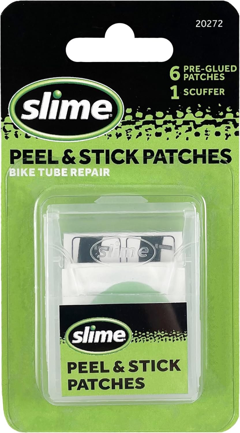Slime 20272 Bike Skabs Pre-Glued Patch Kit, for Bike Tube Puncture Repair, Peel and Stick, Contains 6 Patches and a Metal scuffer