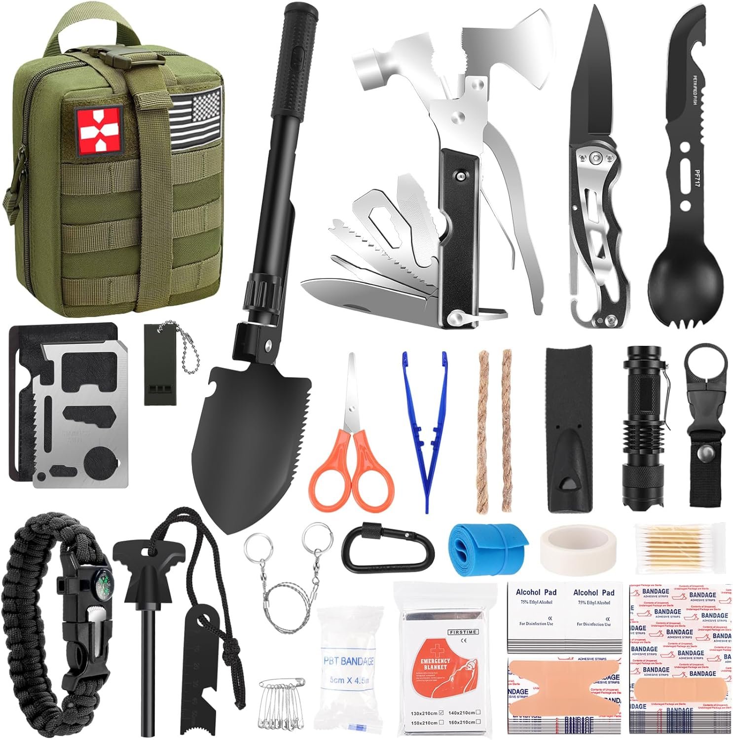 Gifts for Men Fathers Day Dad, Survival Kit, 150 PCS Survival Gear and Supplies Equipment with Trauma Bag, Molle Pouch Emergency Kit for Outdoor Camping, Hunting, Car, Home, Earthquake, Adventures
