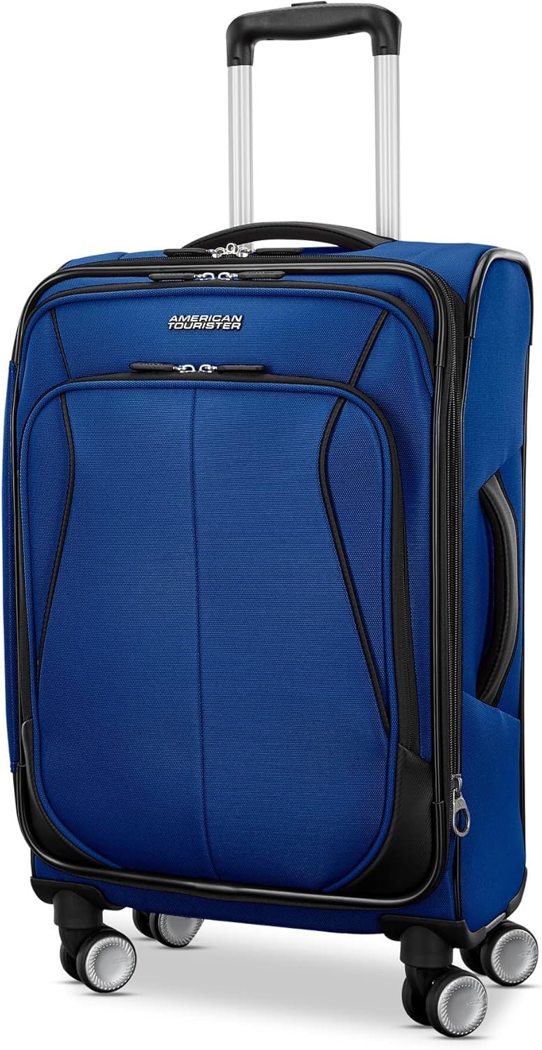 American Tourister 4 KIX 3.0 Carry-On Softside Expandable Luggage with 4 Spinner Wheels, Sapphire Blue