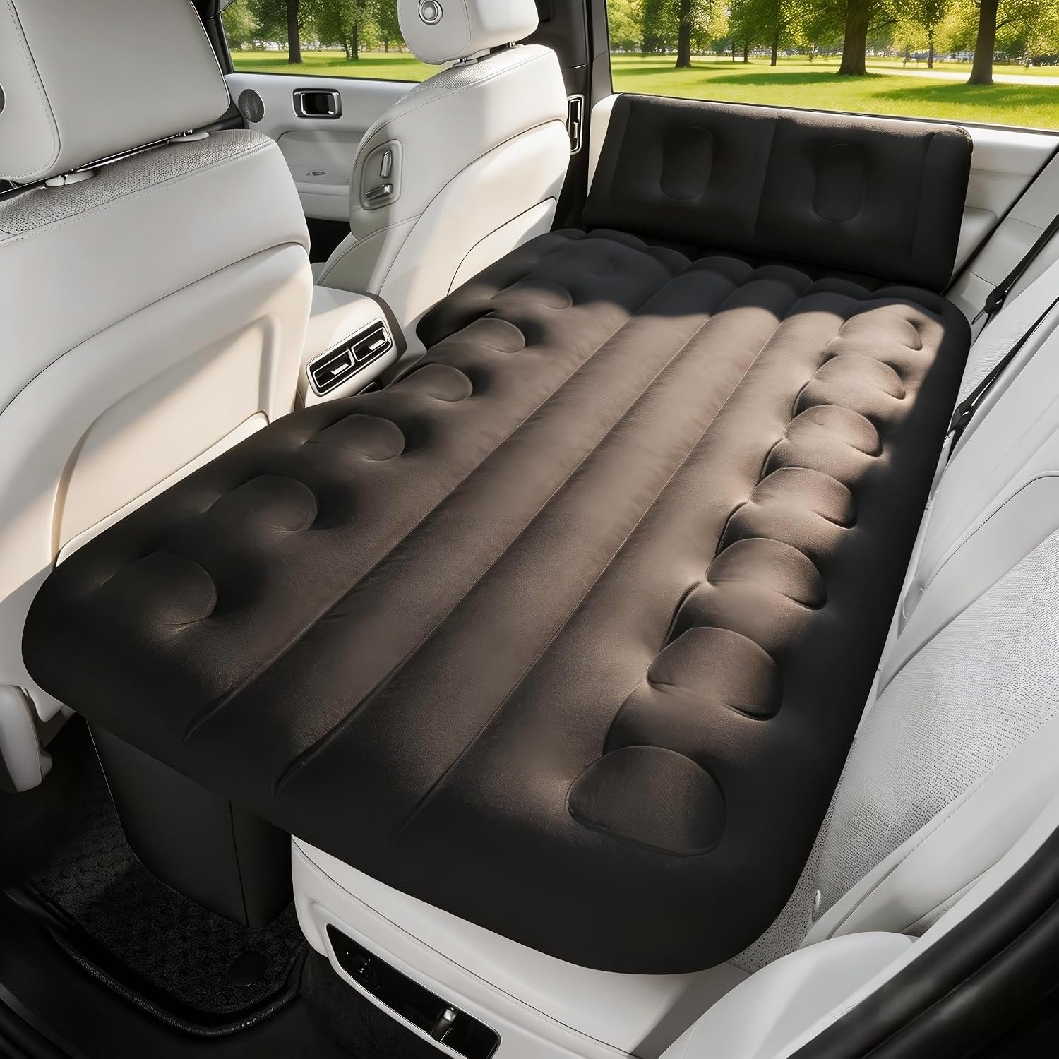 BEBAS Car Air Mattress – Truck Back Seat Bed & SUV Sleeping Pad, One-Piece Thickened Self-Inflating Travel Airbed, with Wireless Air Pump & Pillow | Black