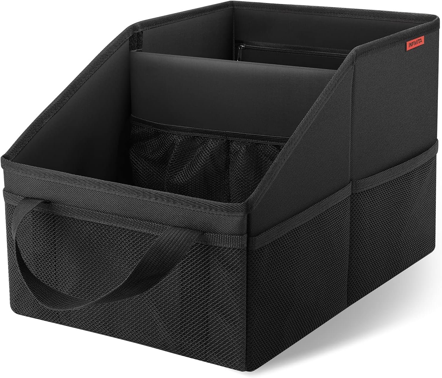 Car Organizer – Automotive Organizer for Front And Back Seat or Floor, Car Caddy Organizer with Divide, Handles and Multiple Mesh Pockets