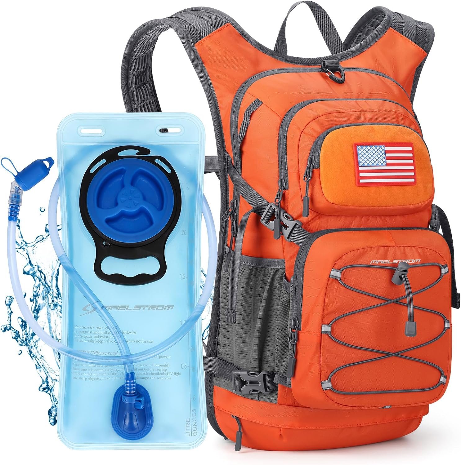 Maelstrom Hydration Hiking Backpack with 2L/3L Water Bladder, High Flow Bite Valve Water Backpack for Men Women Lightweight Insulation for Hiking, Cycling, Running, Climbing, Camping