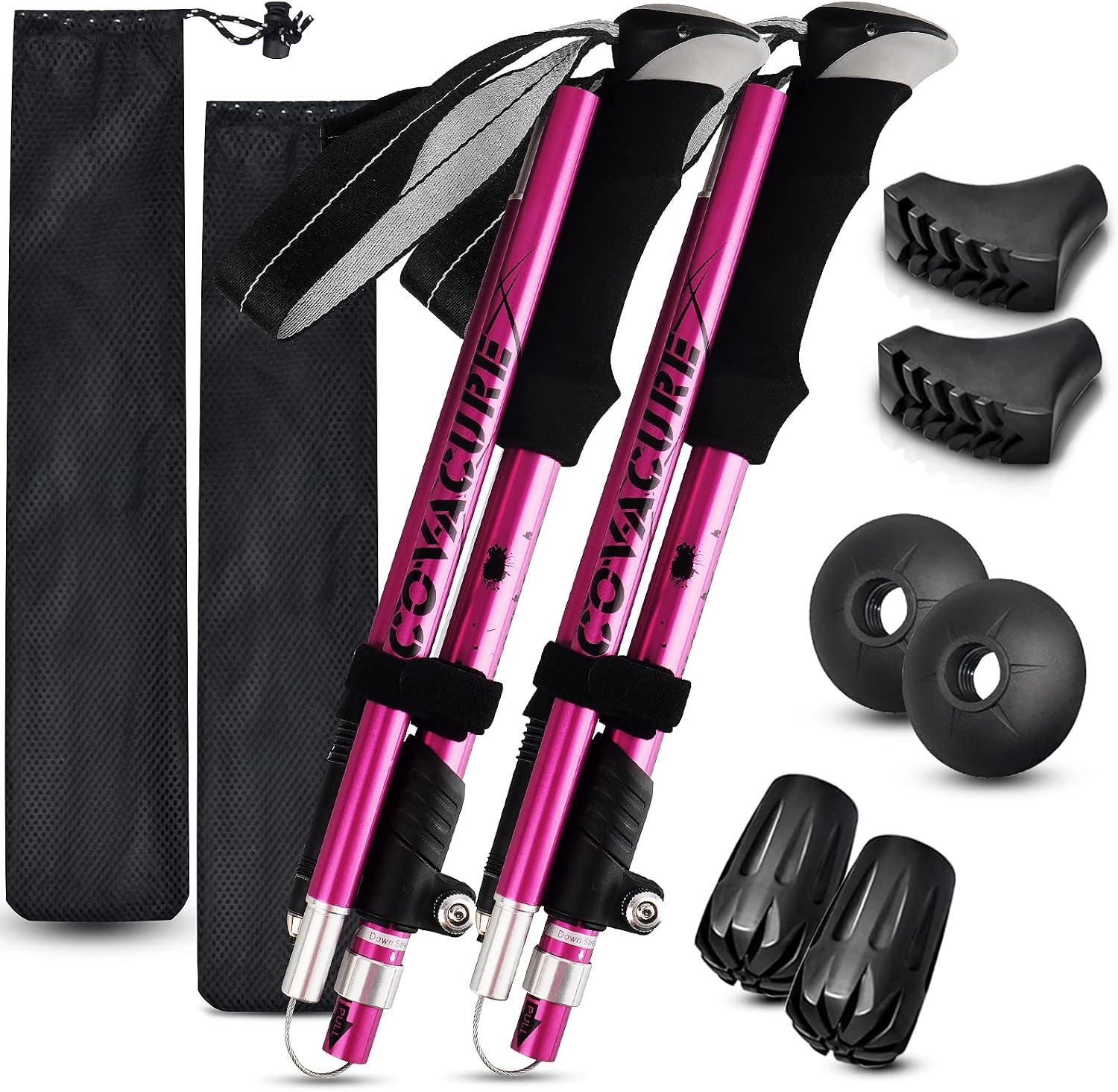 Covacure Hiking Poles Collapsible Trekking Poles – Aluminum Alloy 7075 Walking Sticks for Hiking with Telescopic & Foldable Tri-fold Design Hiking Gear for Women Men, Hiking, Camping, Climbing