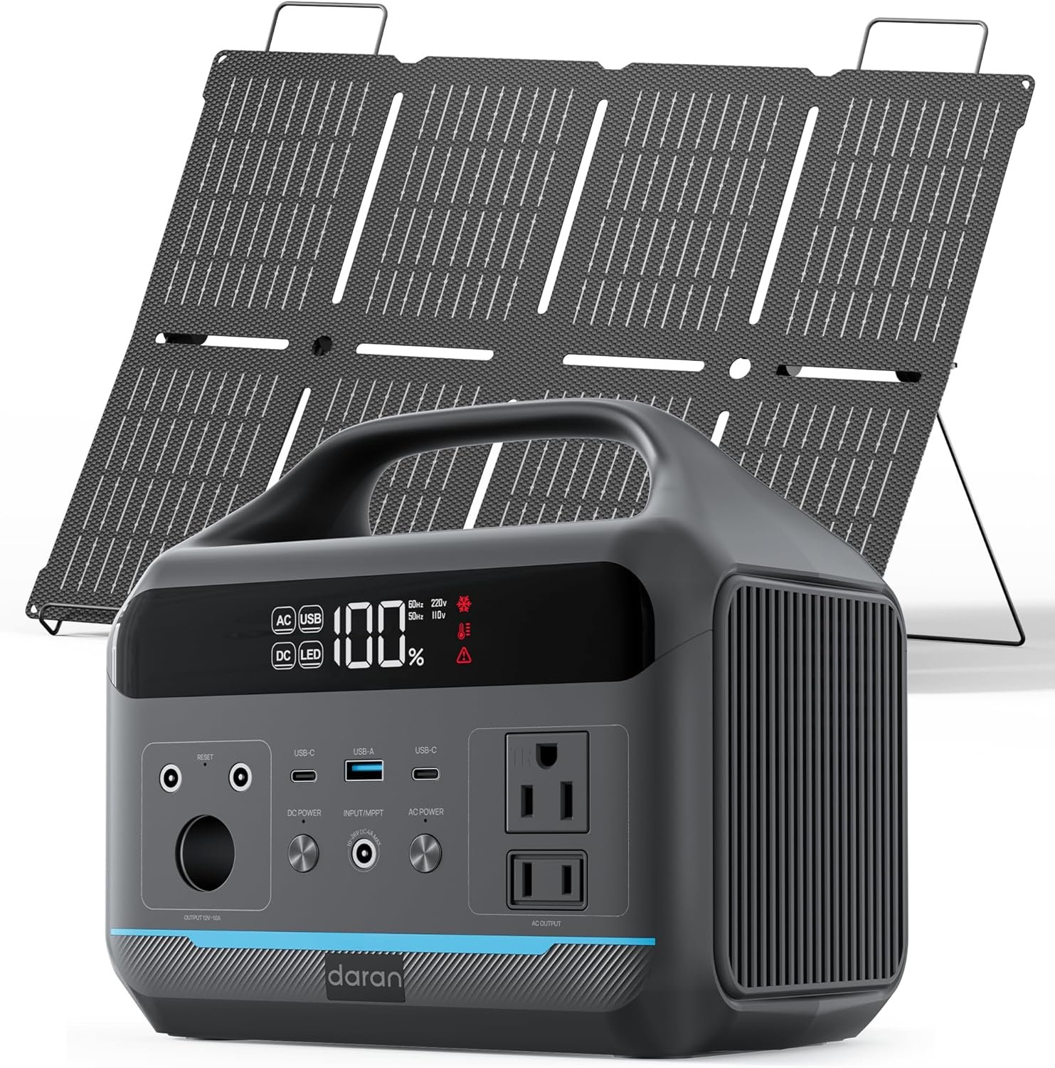 DARAN Portable Power Station 600W with 80W Solar Panel, 288Wh LiFePO4 Solar Generator, Dual AC Outlets, 100W USB-C PD, Fast Recharge for Camping, RV, Power Outage, Emergency Backup