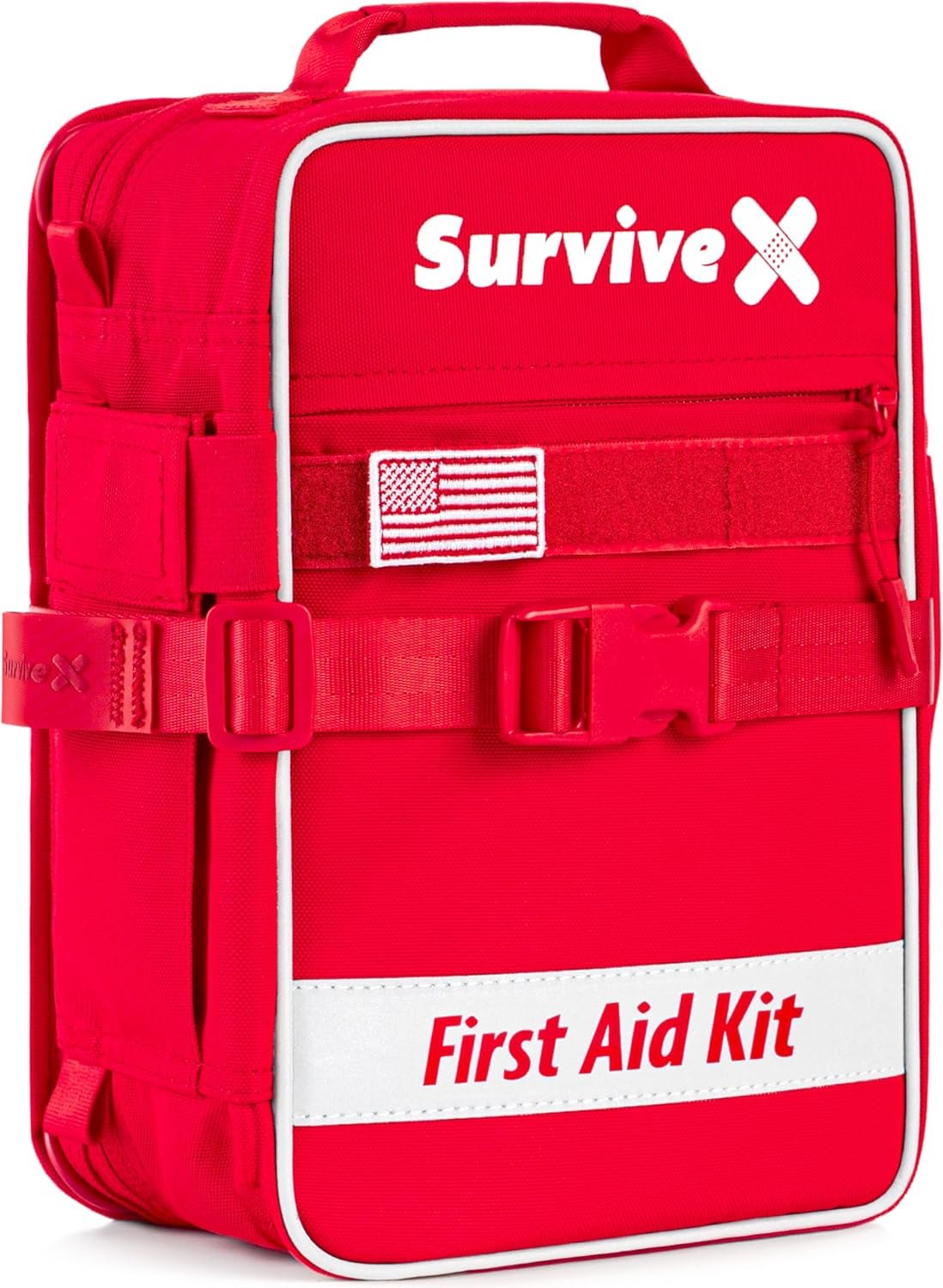 SurviveX Large First Aid Kit for Car, Travel & Home – Emergency Kit for Hiking, Camping, Backpacking and Outdoors – Includes Zip Stitch Wound Closure Strips