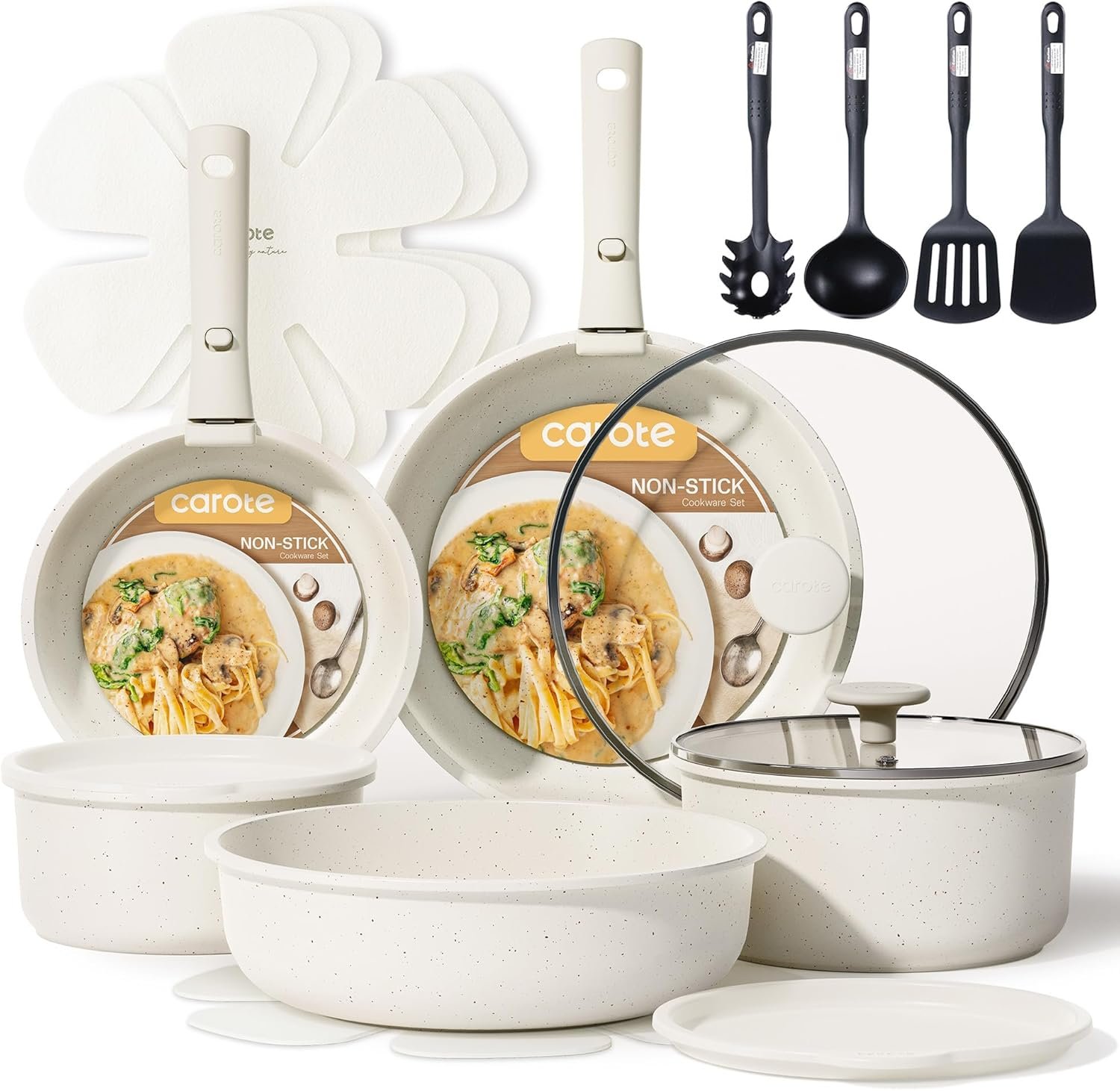 CAROTE 19pcs Pots and Pans Set, Nonstick Cookware Set Detachable Handle, Induction Kitchen Cookware Sets Non Stick with Removable Handle, RV Cookware Set, Oven Safe