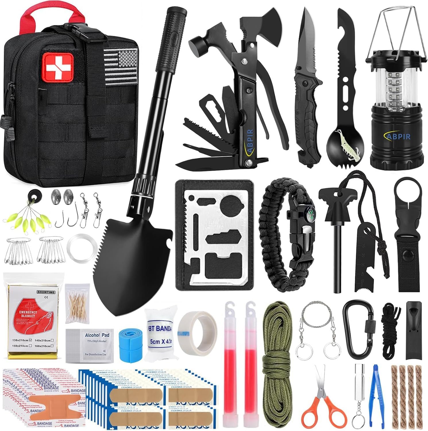 ABPIR 170 PCS Survival Kits, Survival First Aid Kit with Essential Survival Gear Emergency Medical Supplies for Hiking Camping Backpacking Outdoor Adventure, Gifts for Him Dad Men Christmas