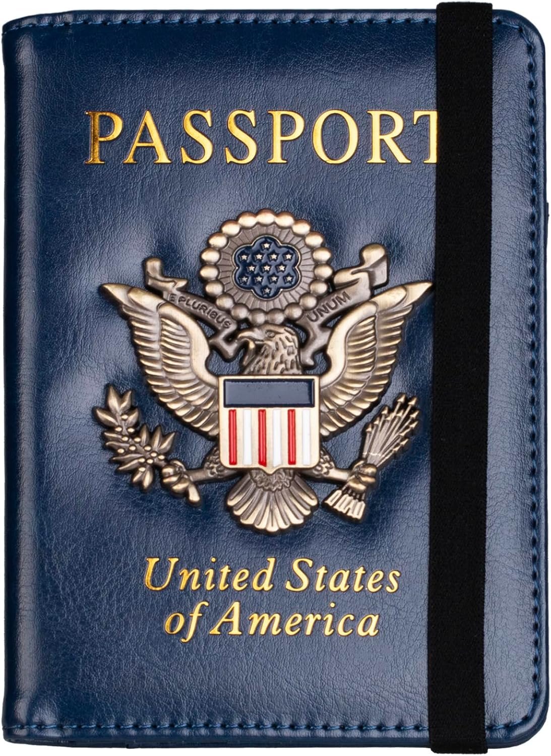 TOURSUIT RFID Blocking Passport Holder for Women Men, Leather Passport Travel Wallet with 3D Metal Badge, Travel Document Holder Cover Accessories (Dark Blue)