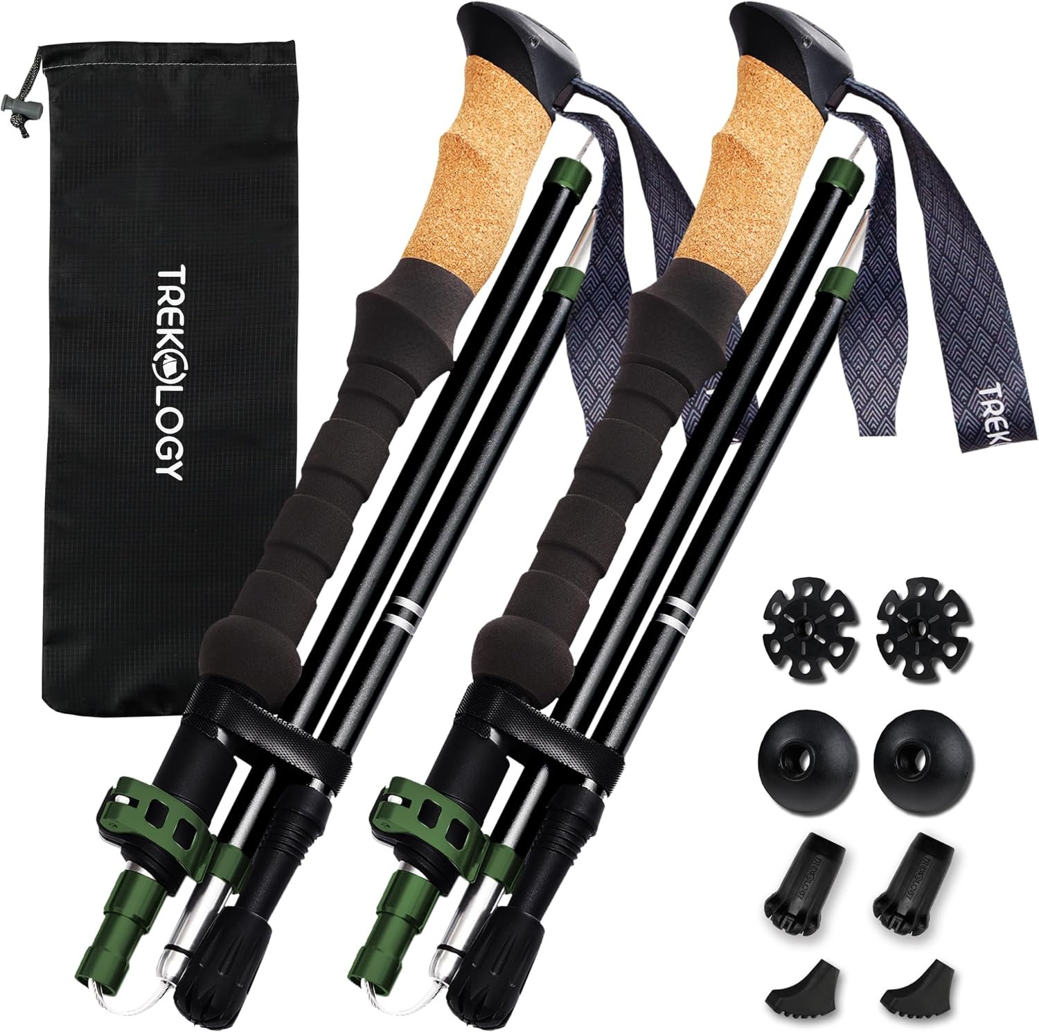 TREKOLOGY Trek-Z Cork Grip Trekking Poles – Lightweight Folding Hiking Poles, Adjustable Height, Compact Travel Design, Aircraft-Grade Aluminum Walking Sticks for Men & Women