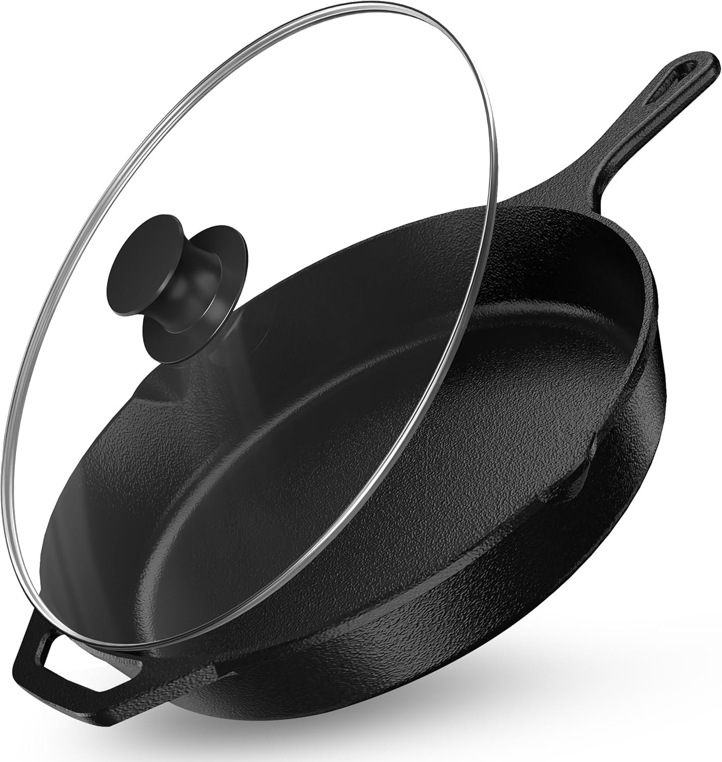 Utopia Kitchen Premium Saute Frying Pan 12 Inch, Cast Iron Chefs Pan, Pre Seasoned Cast iron Skillet With Lid, Safe Grill Cookware for Indoor & Outdoor Use, Black