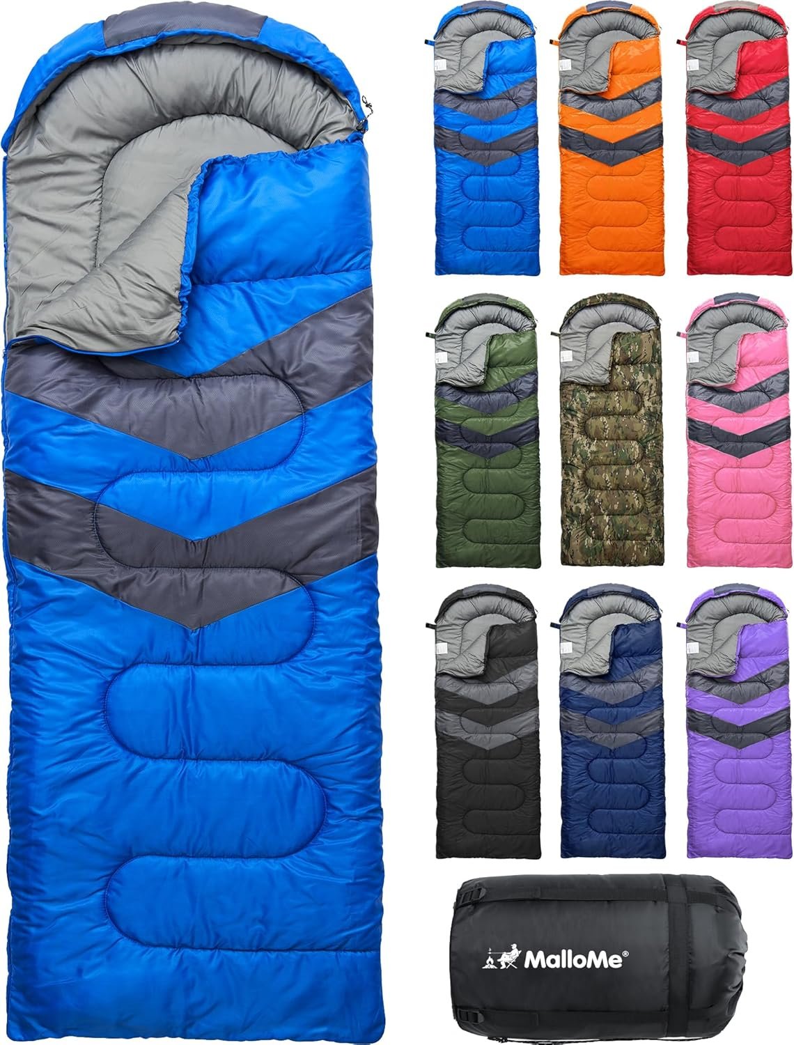 MalloMe Sleeping Bags for Adults Cold Weather & Warm – Backpacking Camping Sleeping Bag for Kids, Girls, Boys – Lightweight Camping Essentials Gear Accessories Hiking Sleep Must Haves Single & Double
