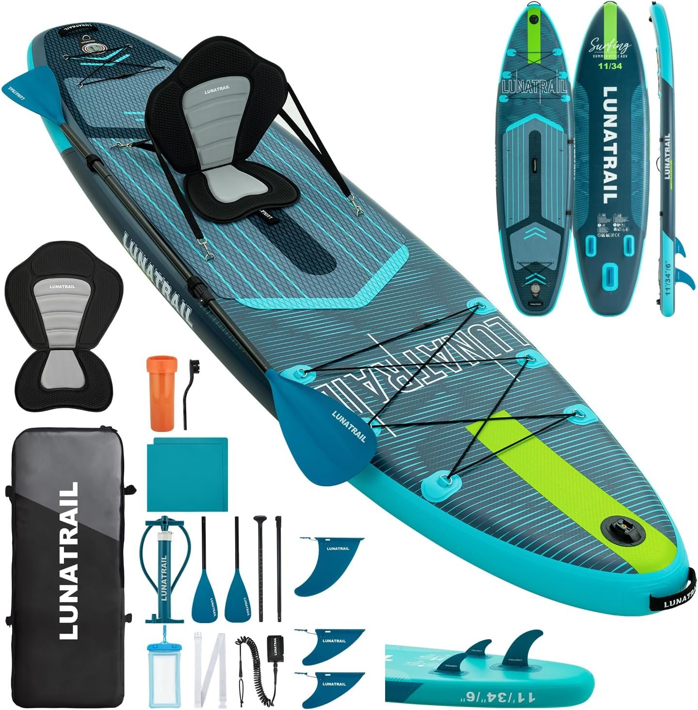 【11’×34″】 Extra Long/Extra Wide Premium Inflatable Stand Up Paddle Board (SUP) – Portable & Lightweight for Yoga, Surfing, Family Fun | Complete Kit with Paddle, Pump, Bag | Durable Design