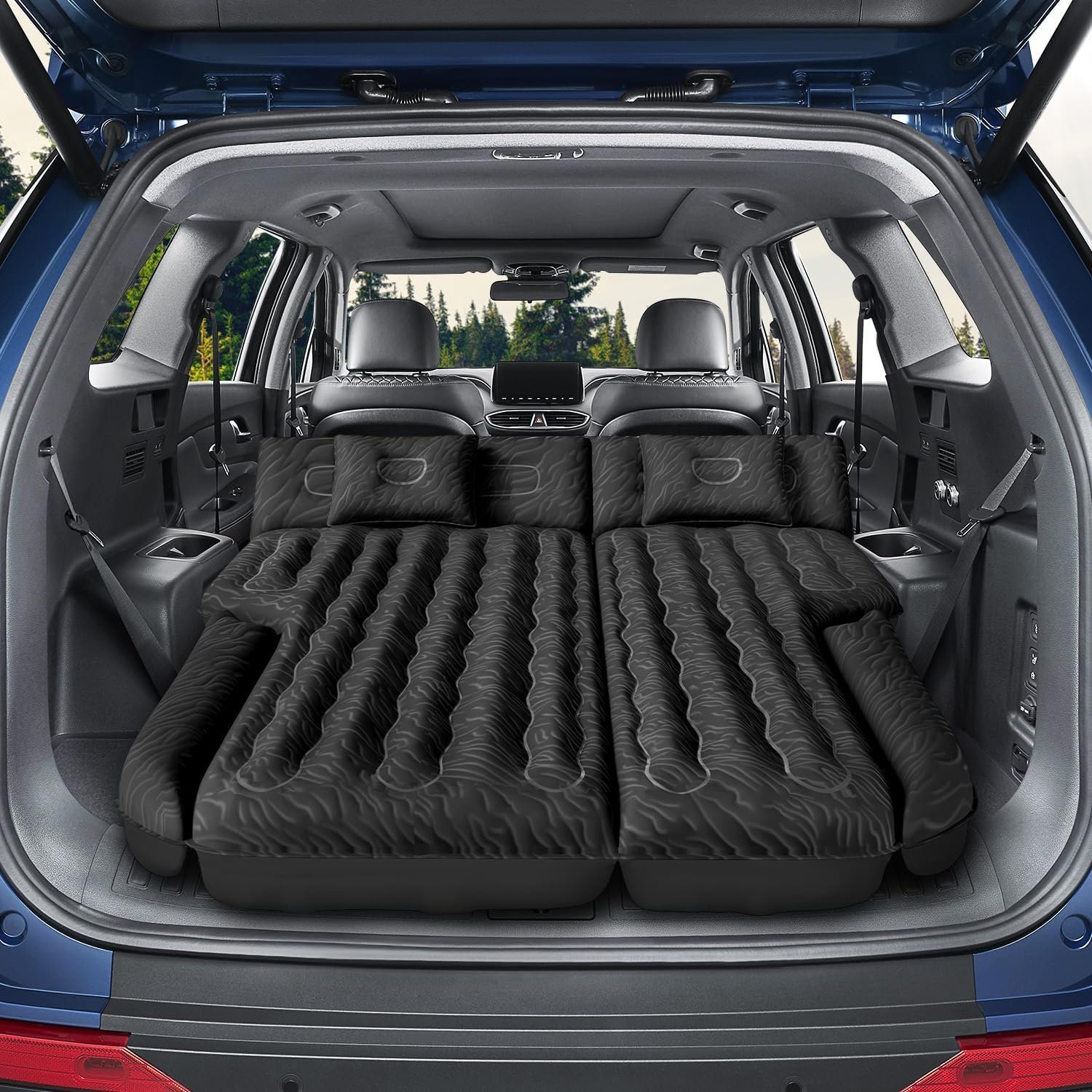 Inflatable SUV Air Mattress Bed, Double-Sided Flocking Travel Camping Bed with Air Pump and 2 Pillows for Universal SUV