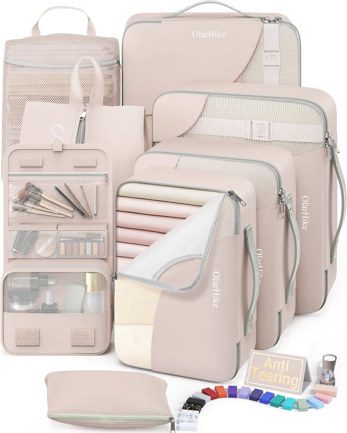 8 Set Packing Cubes for Travel, Gifts for Women Mom,Anti-Tearing Suitcase Organizer for Luggage with Shoe & Hanging Toiletry Bag,OlarHike Vacation Essentials & Accessories for Cruise Ship