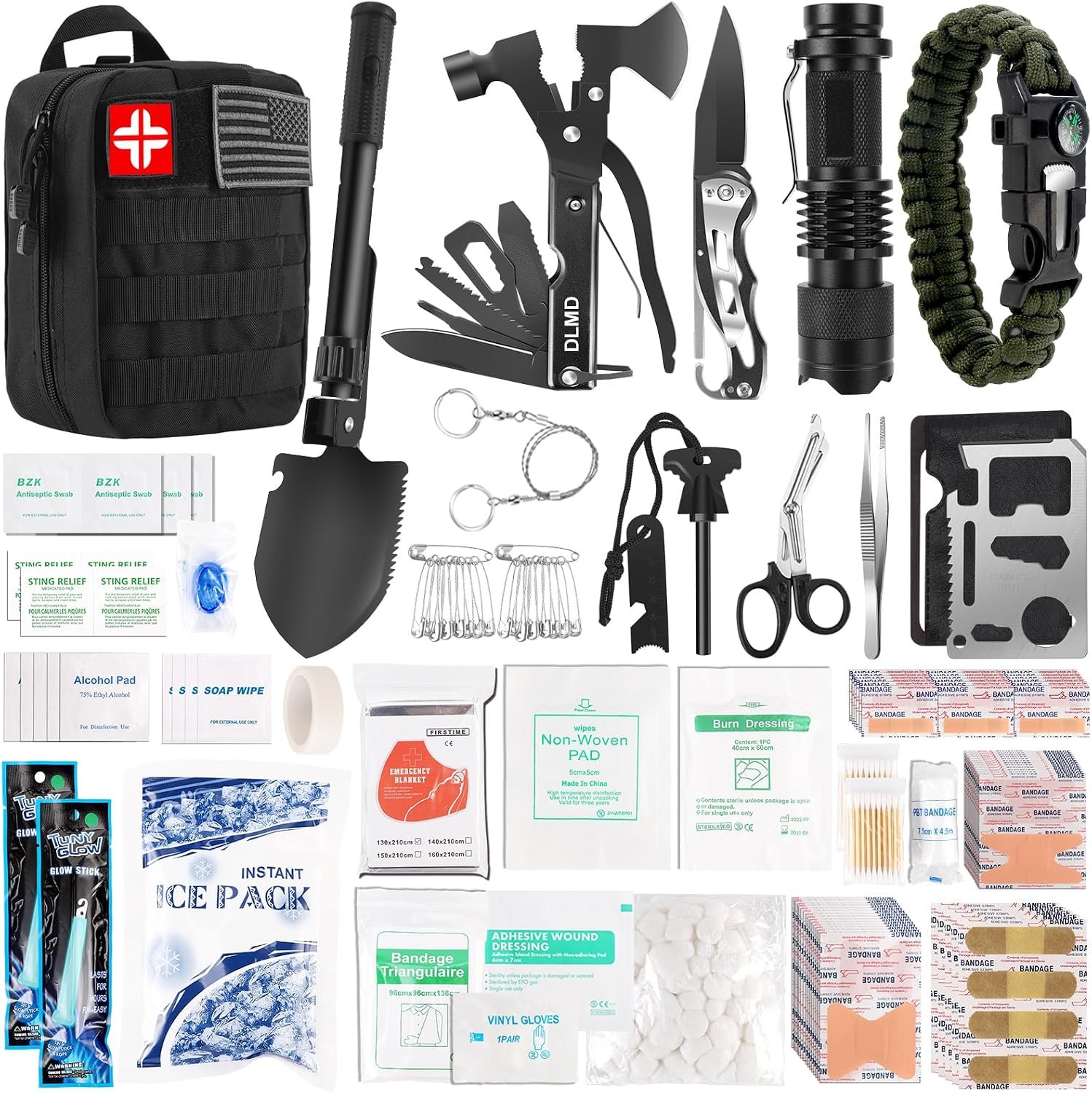 320 PCS Survival Kits First Aid Kit, Gifts for Men Fathers Day Him Dad, Survival Gear and Equipment with Tactical Molle Pouch for Car Camping Hiking Outdoor Adventure Earthquake Home Office