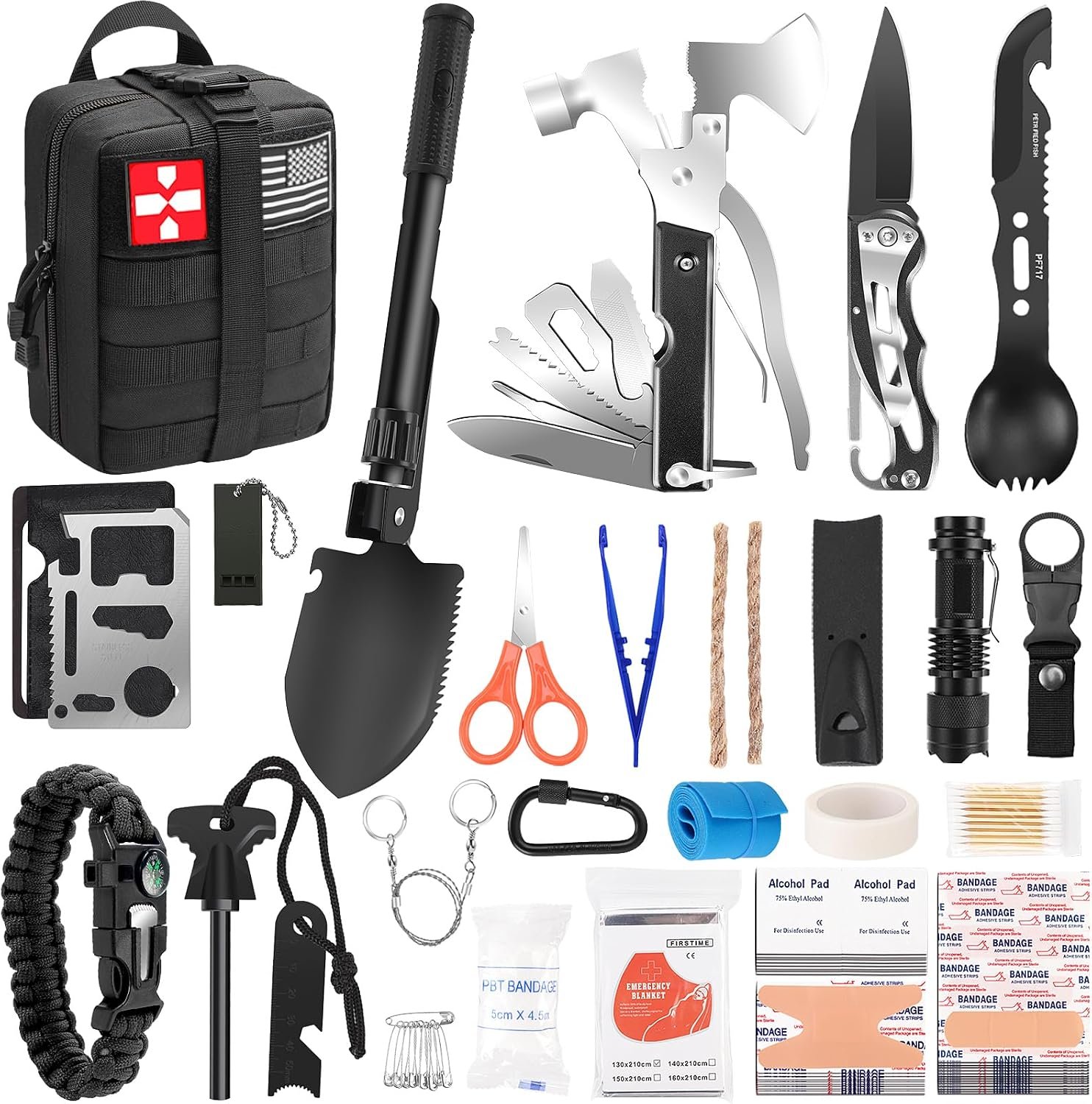 Gifts for Men Fathers Day Dad, Survival Kit, 150 PCS Survival Gear and Supplies Equipment with Trauma Bag, Molle Pouch Emergency Kit for Outdoor Camping, Hunting, Car, Home, Earthquake, Adventures