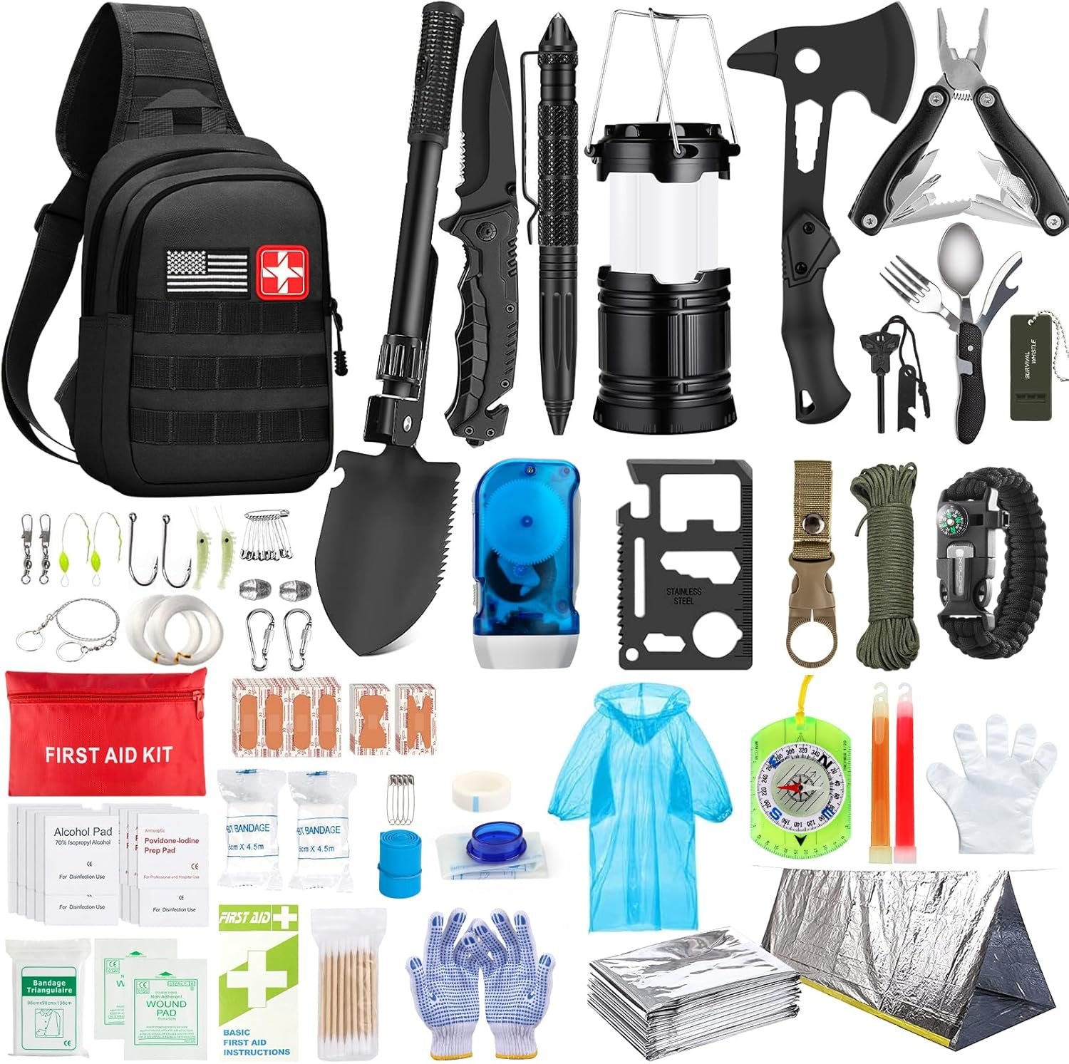 Survival Kit, First Aid Kit Survival Gear and Supplies Emergency Kit with Bug Out Bag Tactical Military Grade Molle IFAK for Camping, Earthquake, Hiking, Hunting, Gifts for Men Dad