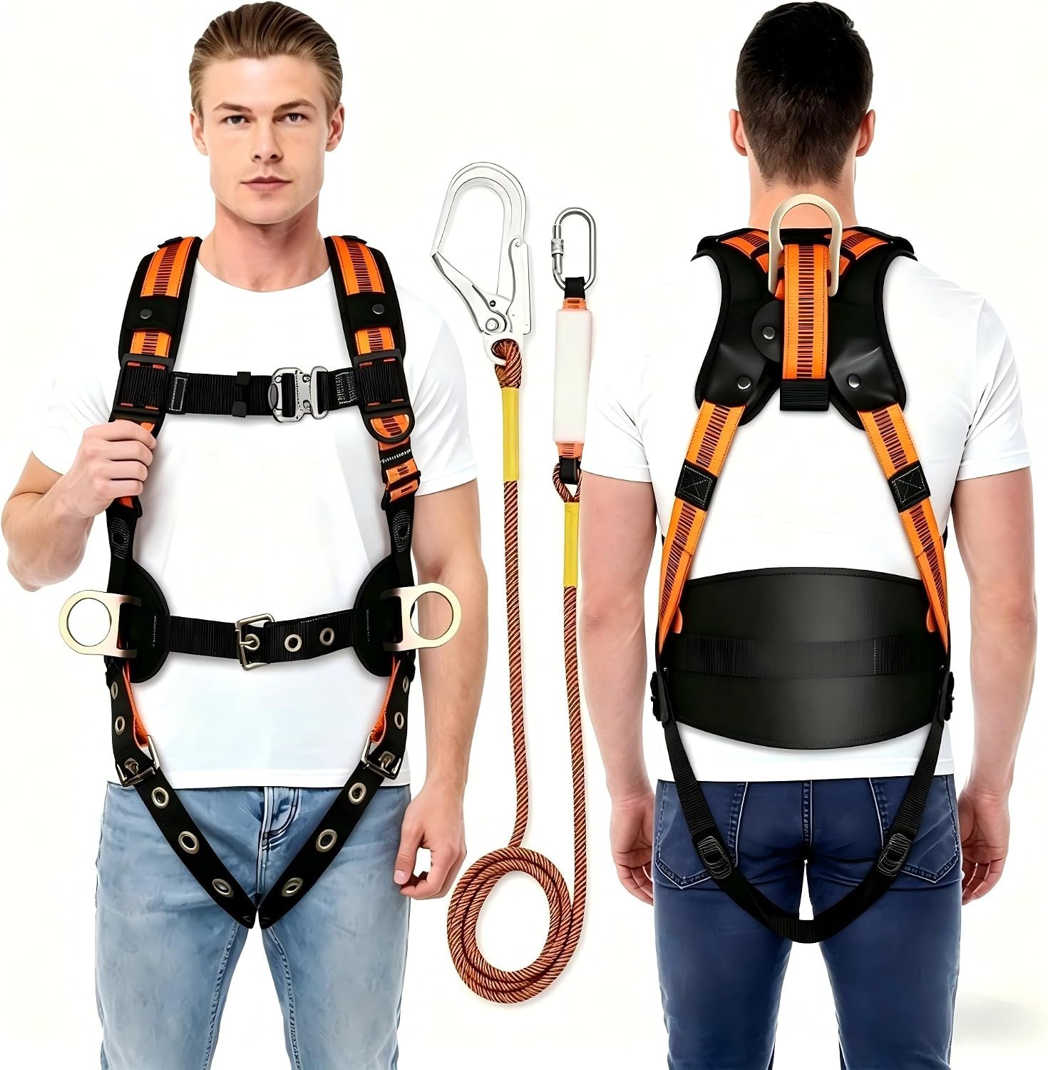 Tree Climbing Harness with Lanyard, Safety Harness for Men Construction, Fall Arrest Safety Harnesses, ANSI & OSHA Certified