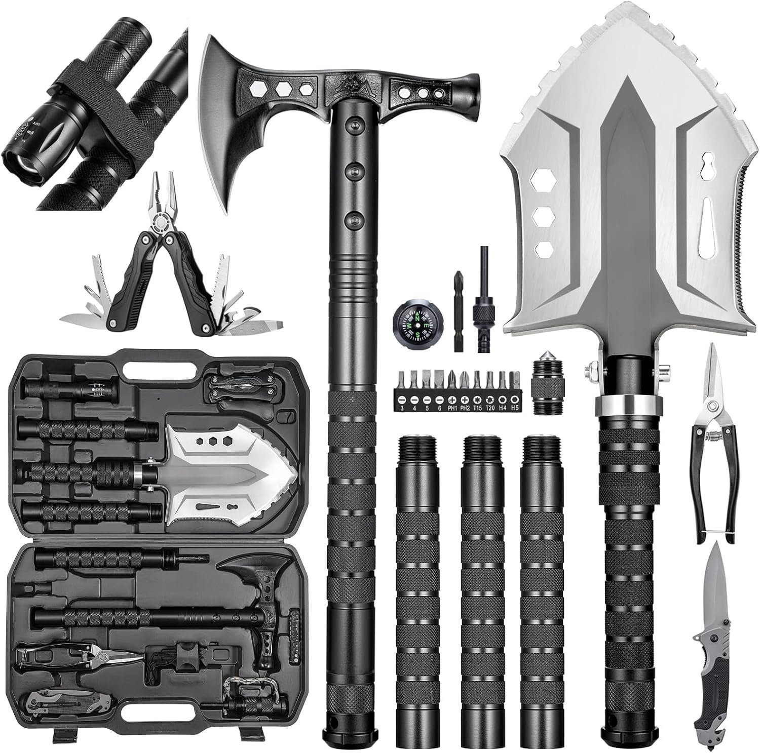 Camping Shovel Axe Outdoor Survival Shovel Set with High Carbon Steel Camping Gear for Men Outdoor Caming Hiking Backpacking Emergency