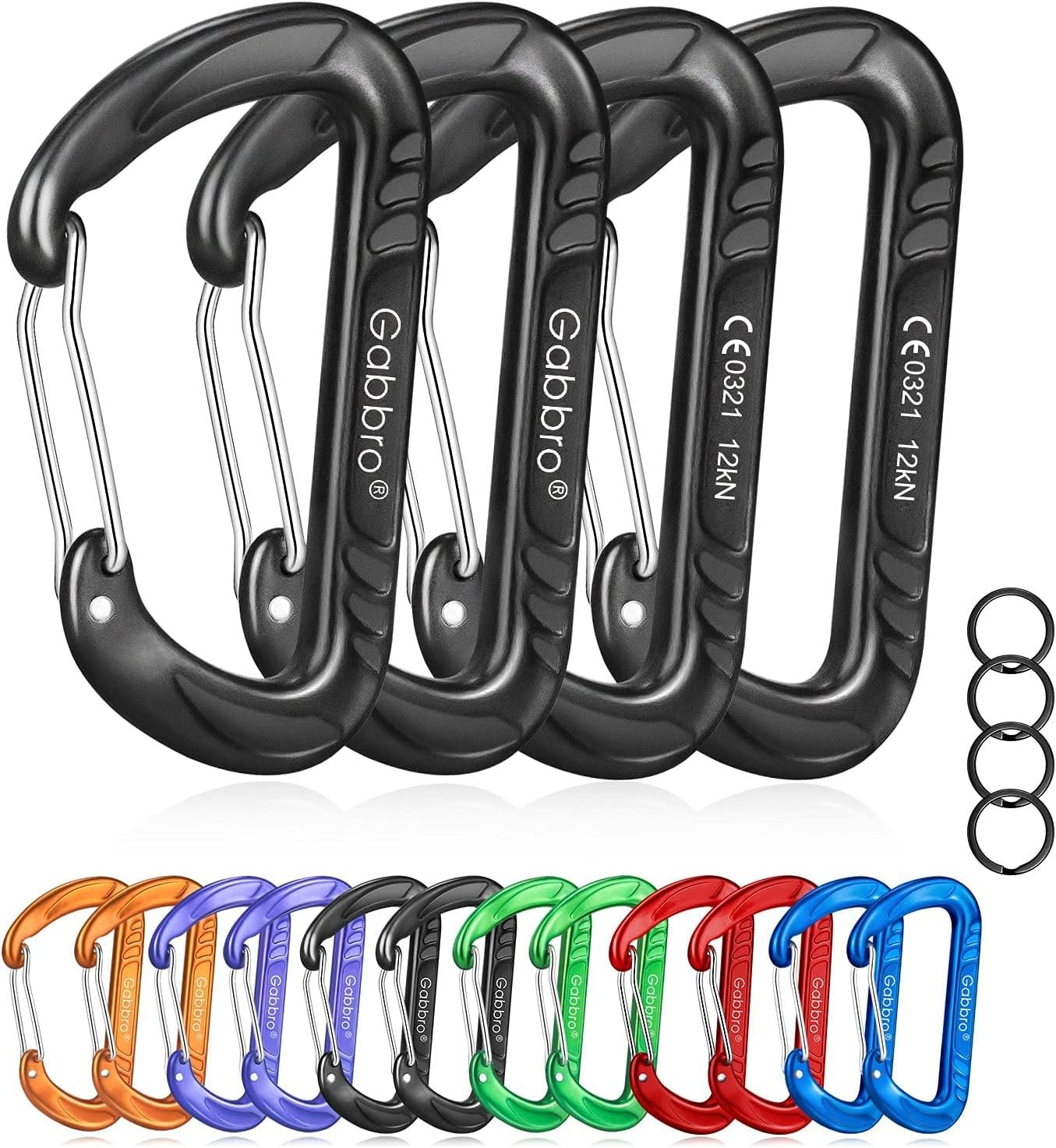 Gabbro Carabiner Clips Heavy Duty 12kN (2697 lbs), Wiregate Aluminum Lightweight Caribeener for Hammock, Hiking, Camping, Water Bottle, Dog Leash Harness, Keychains