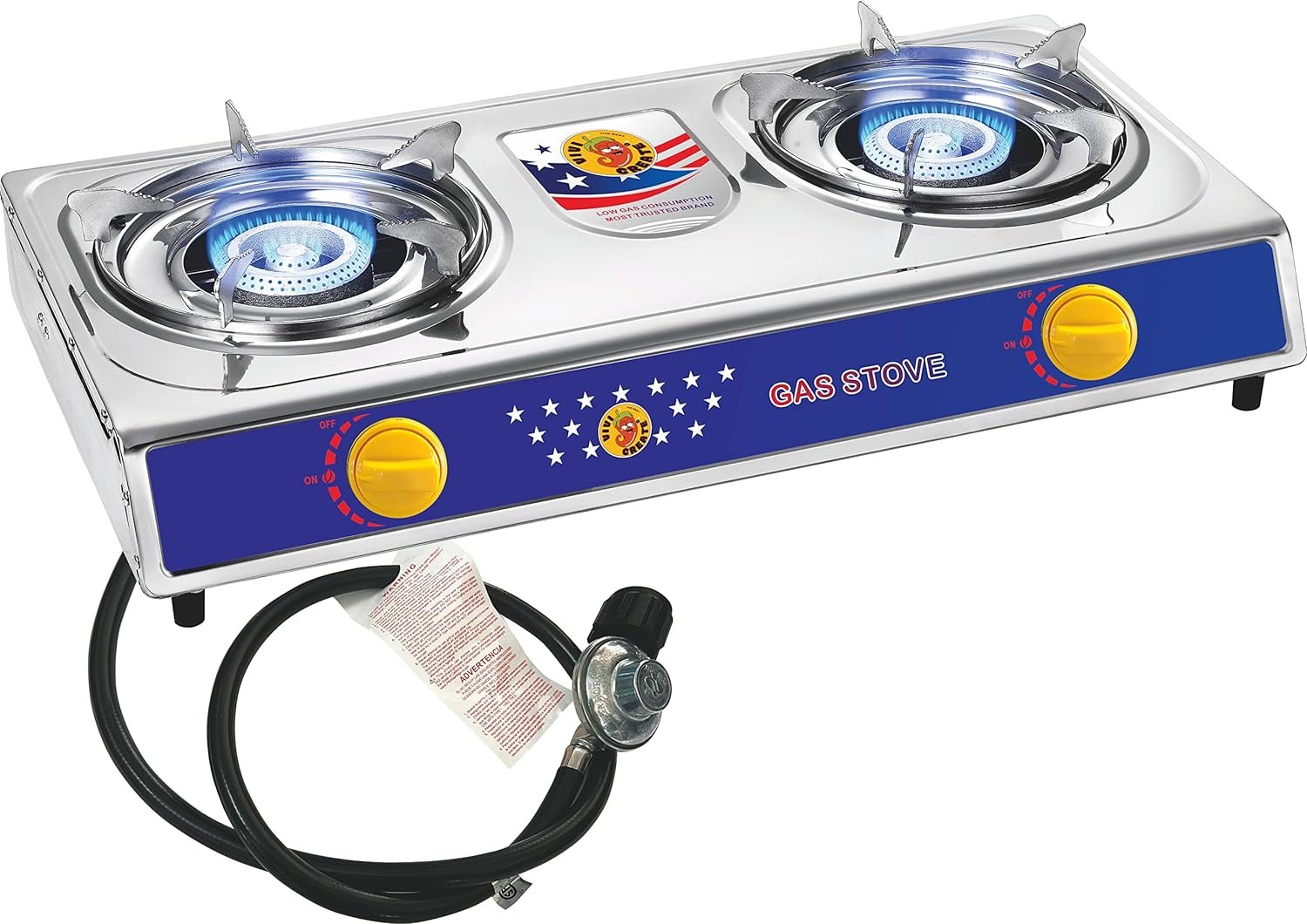 Vivicreate 2 Burner Propane Stove, [20000 BTU] Portable Camping Gas Cooktop with Auto Ignition, Stainless Steel Outdoor Cooker with Regulator & Hose for RV, Backyard, Camping and Emergency Use