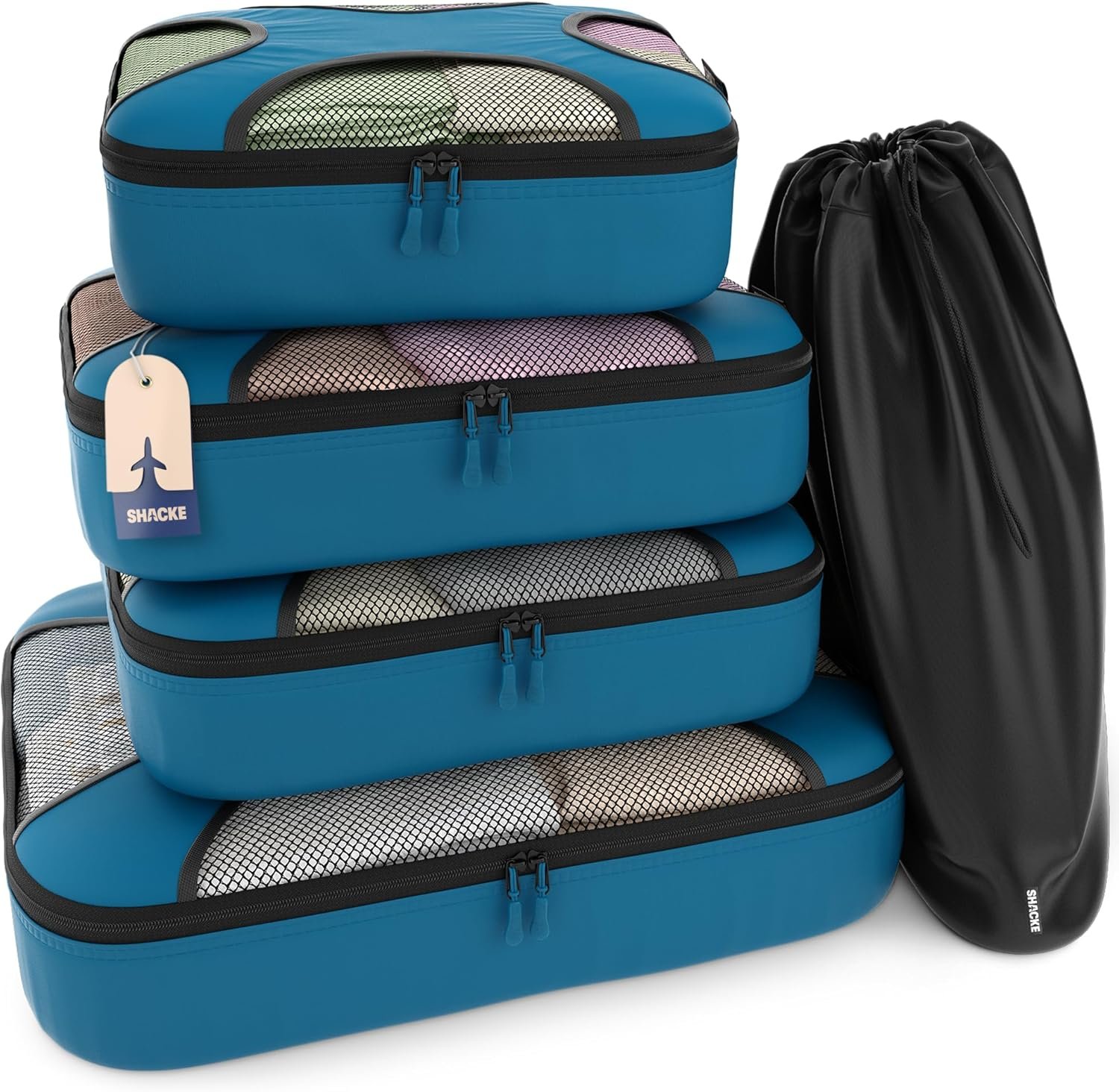 Shacke 5 Set Packing Cubes for Travel – Luggage Organizer & Suitcase Bags with Laundry Bag, Carry On Packing Organizer, Travel Accessories for Women Men (Gentlemen’s Blue)
