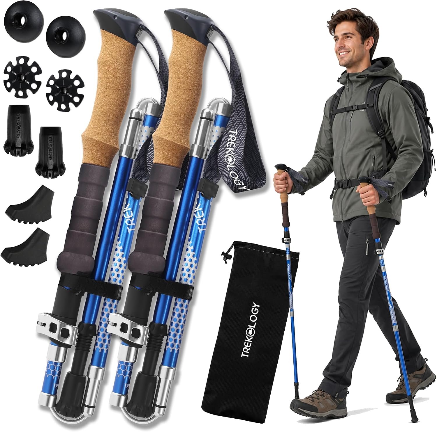 Trekology Trek-Z Collapsible Hiking & Trekking Poles – Balance Support for Seniors, Women, and Men, 2pc Per Set