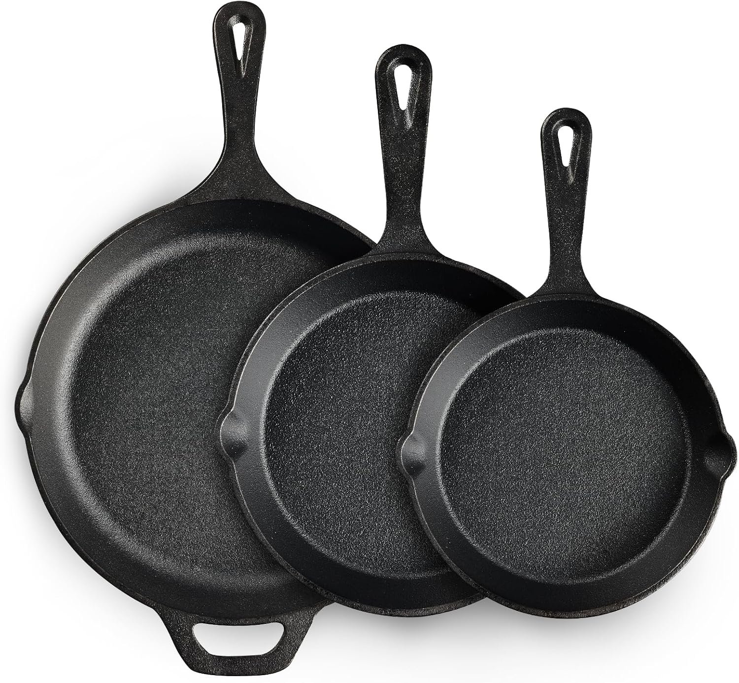 EWFEN Cast Iron Skillet 3-Piece Set, Heavy-Duty Professional Restaurant Chef Quality Pre-Seasoned Pan Cookware Set, 6″, 8″, 10″ Pans For Frying, Saute, Cooking, Use Indoor/Outdoor, Oven, Grill