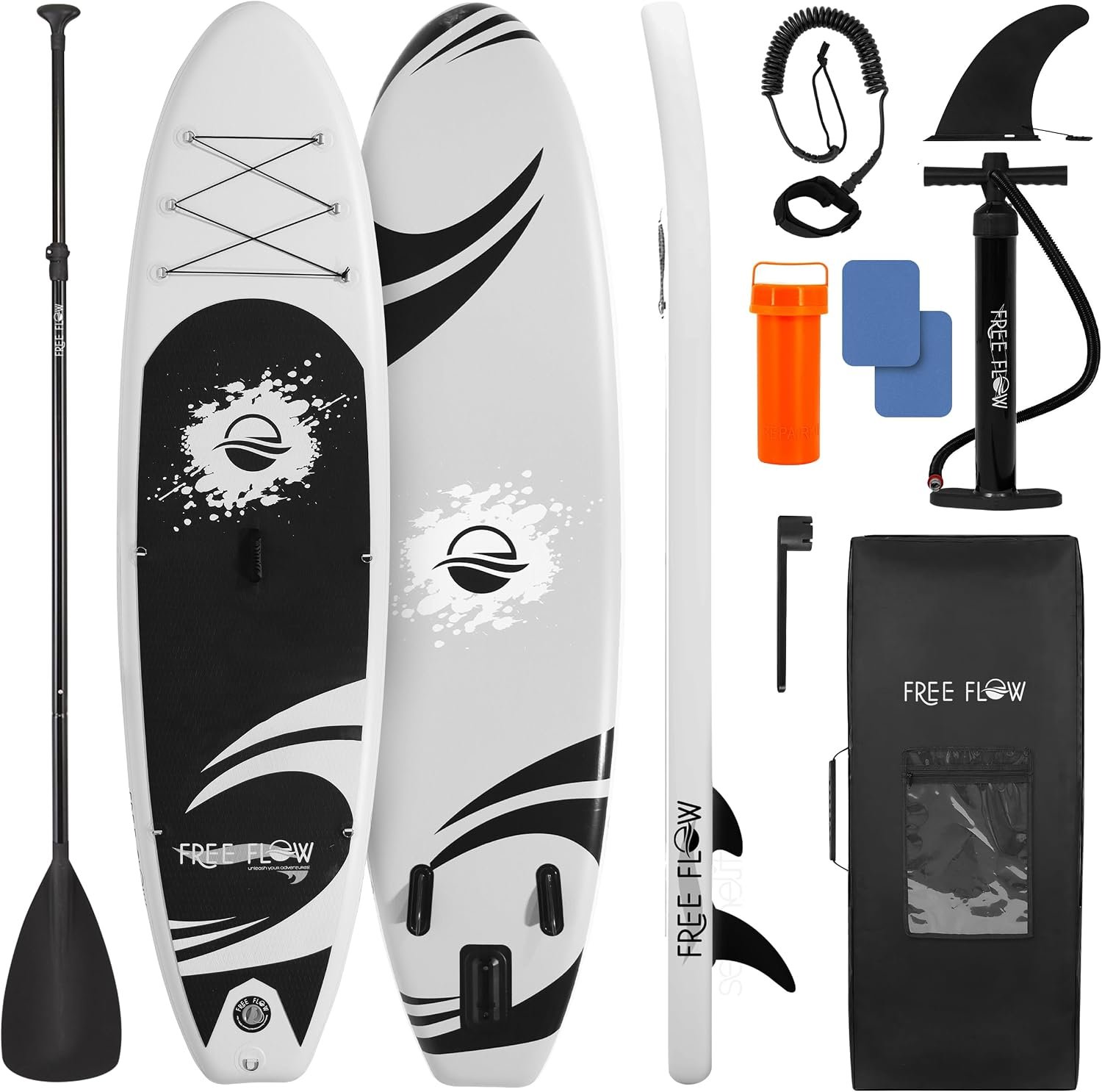 SereneLife 10’6″ Inflatable Stand Up Paddle Board with Premium SUP Accessories – Wide Stable Design with Non-Slip EVA Deck Pad, for Youth and Adults, 350 lbs. Capacity