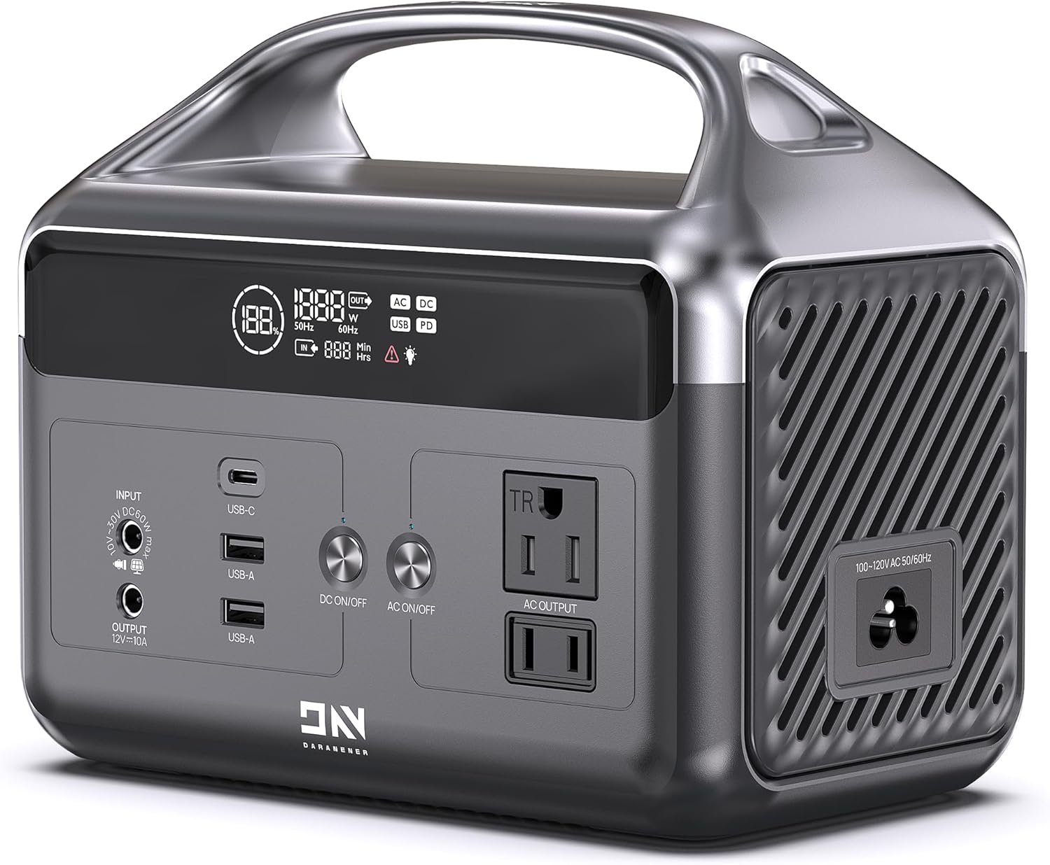 DaranEner Portable Power Station, 192Wh LiFePO4 Battery Backup Solar Generator with w/2 300W (Peak 600W) AC Outlets, USB-C PD 60W Fast Charge, Power Bank for Camping, Outdoor, Home,Emergency