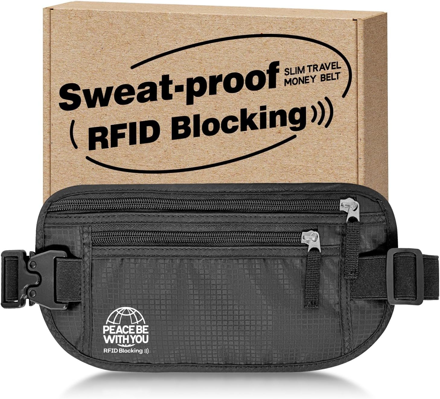 Hidden Money Belt for Travel, RFID Blocking, Sweat-Proof, Heavy-Duty Buckle, 3rd Gen Waist Wallet Anti Theft to Protect Cash, Credit Cards and Documents Under-Clothes for Men & Women, Black