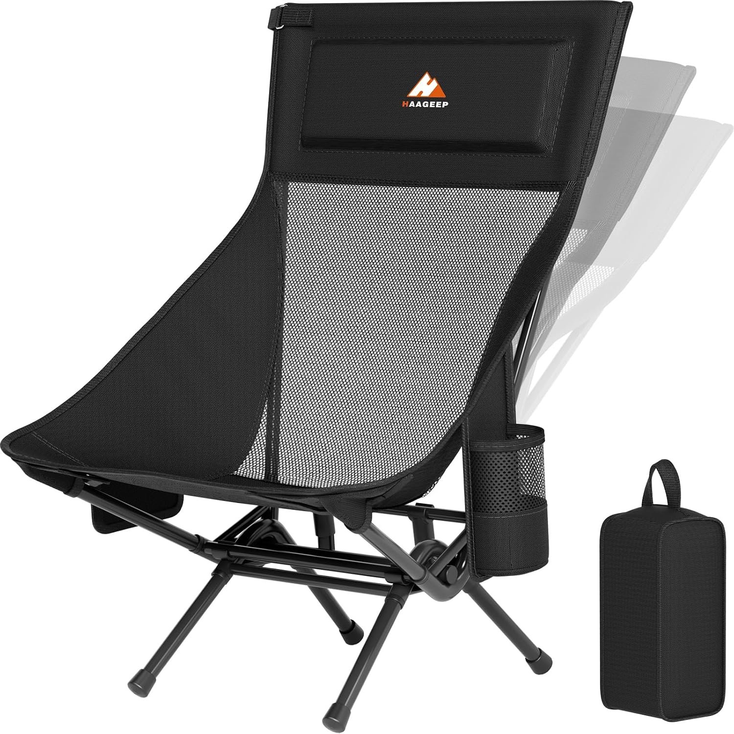 Armless Rocking Camping Chair for Adults, Portable Folding Outdoor Rocker with Spring-Action Technology, Heavy Duty Mesh Camp Chair for Fishing, Tailgating & Picnic, Supports up to 500 lbs, Black