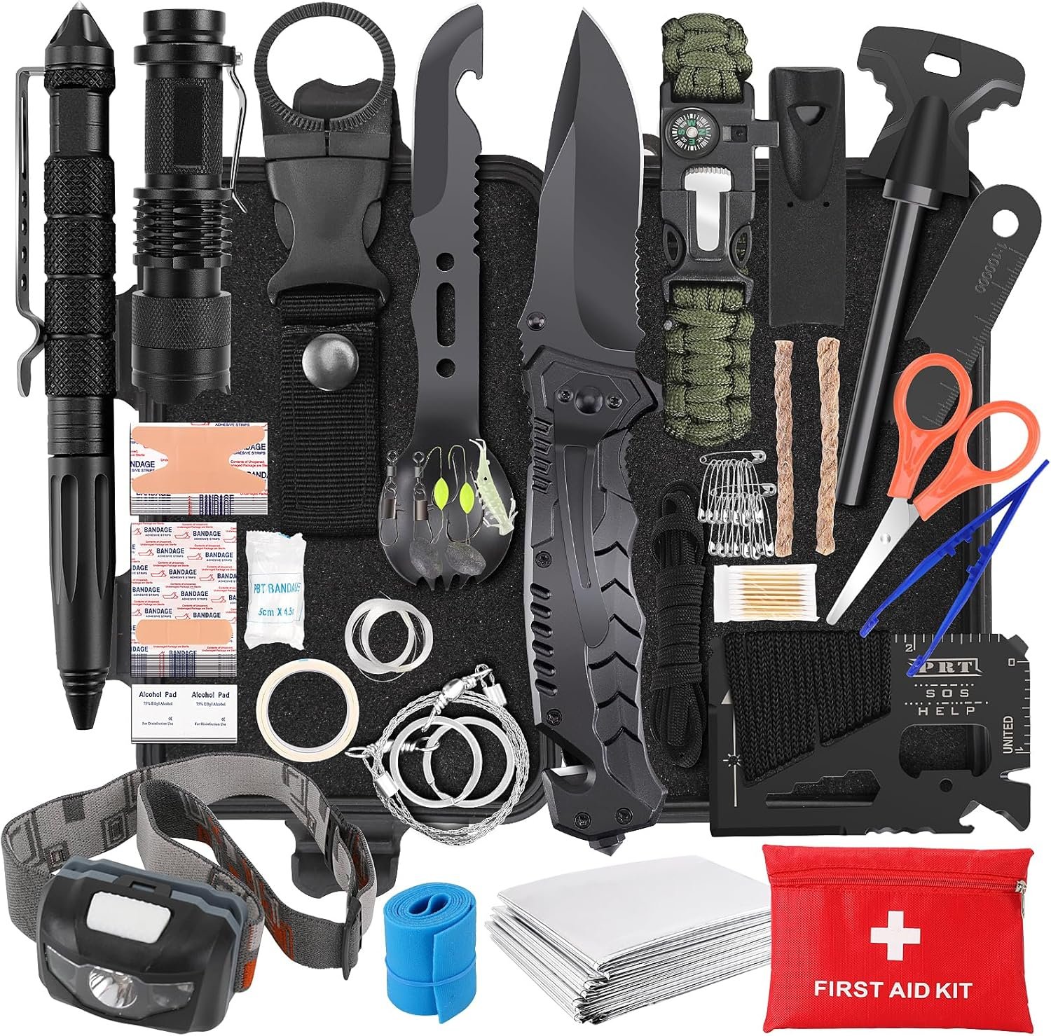 PIXATO Survival Kits, Survival Gear and Equipment 116-in-1, Emergency Kit with First Aid Kit, Tactical Pen, Fishing Kit, Headlamp for Camping, Hiking, Hunting, Gift for Mens